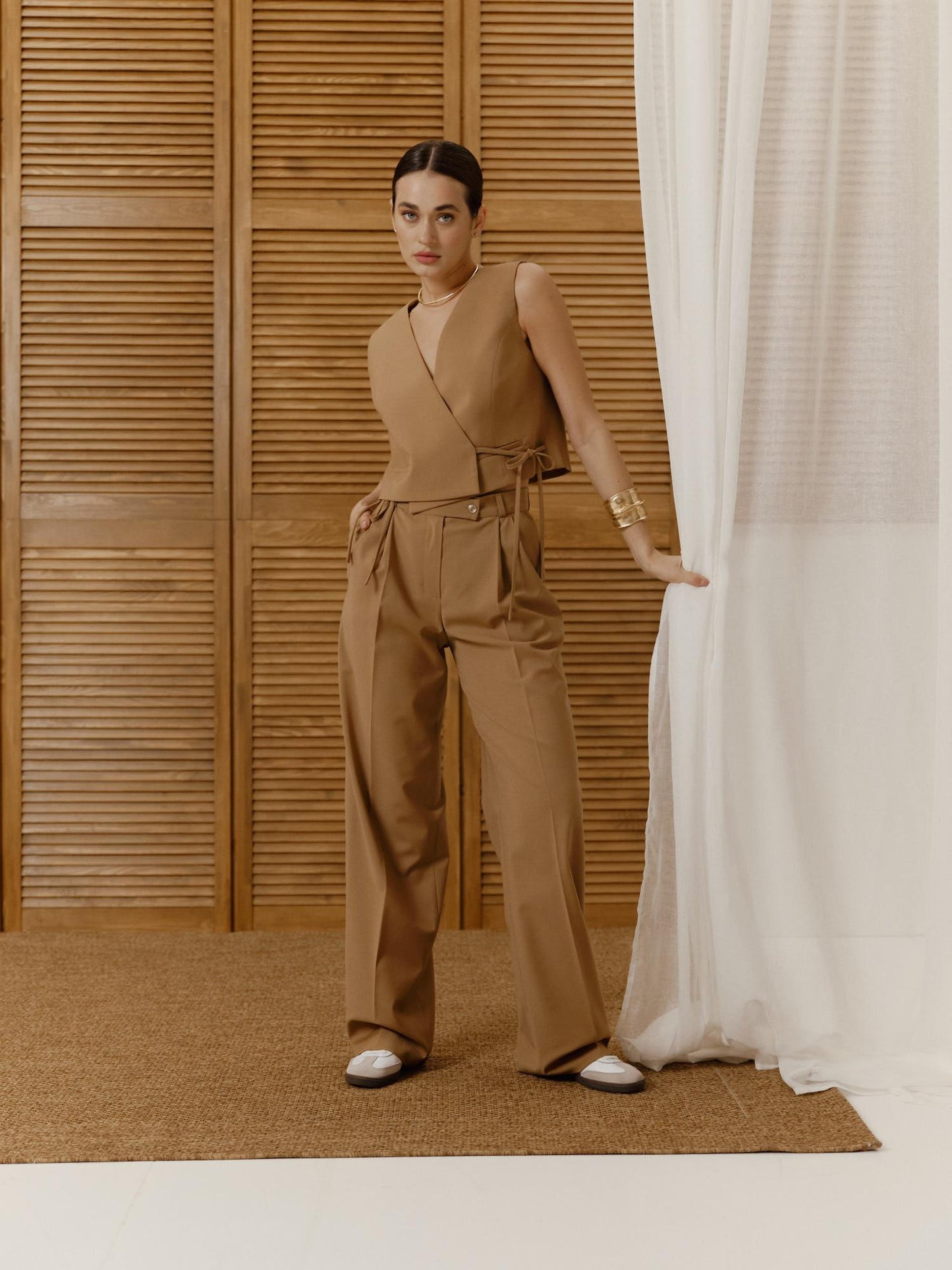 Two-piece wool suit with vest