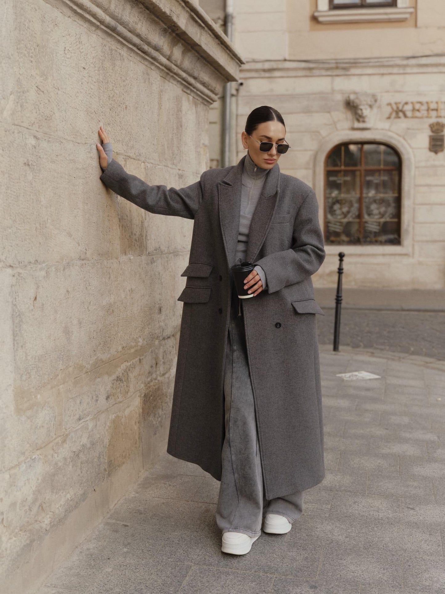 Straight fit oversized coat with twin flap pockets