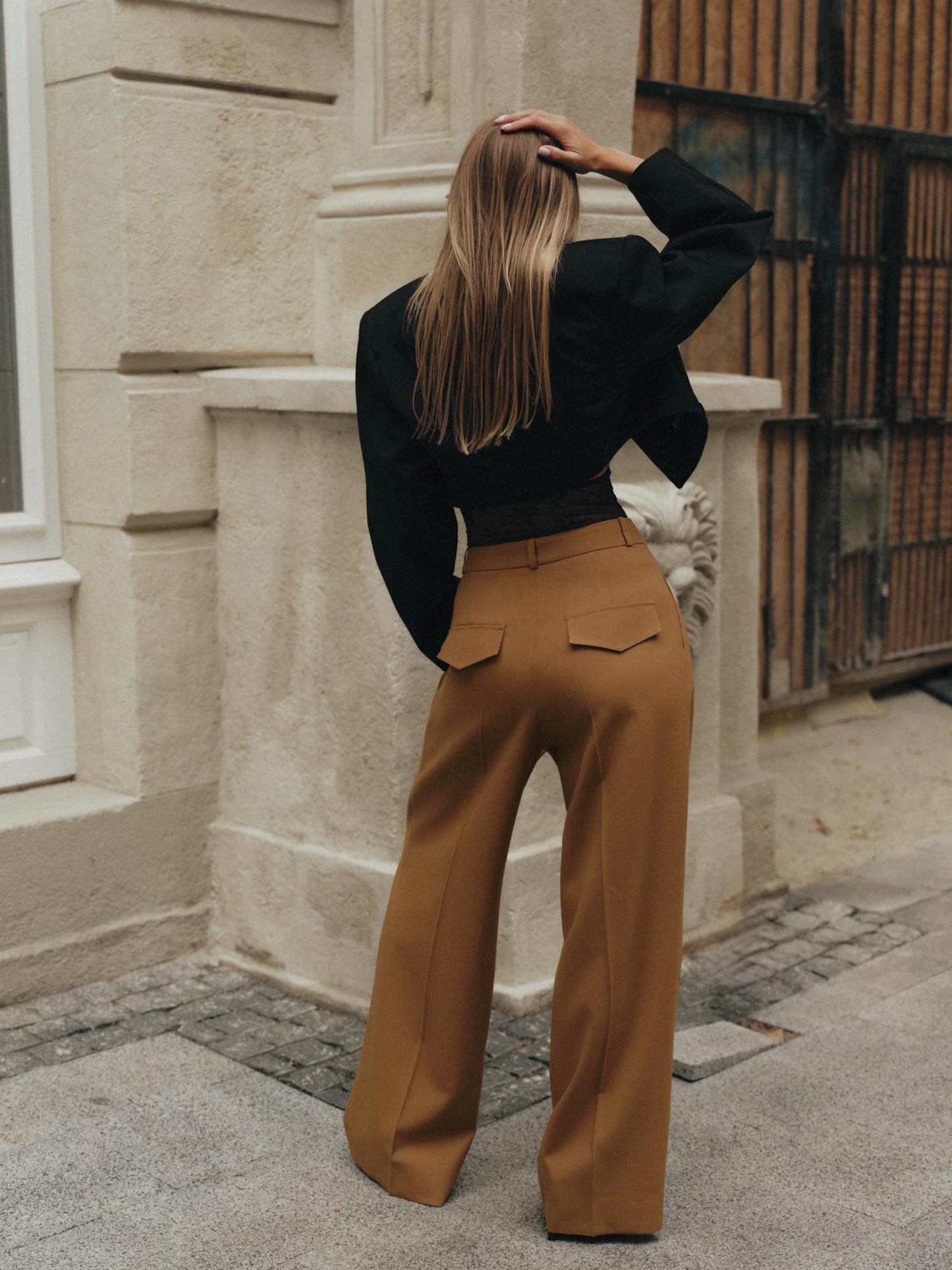 Noah wide leg palazzo pants in caramel wool