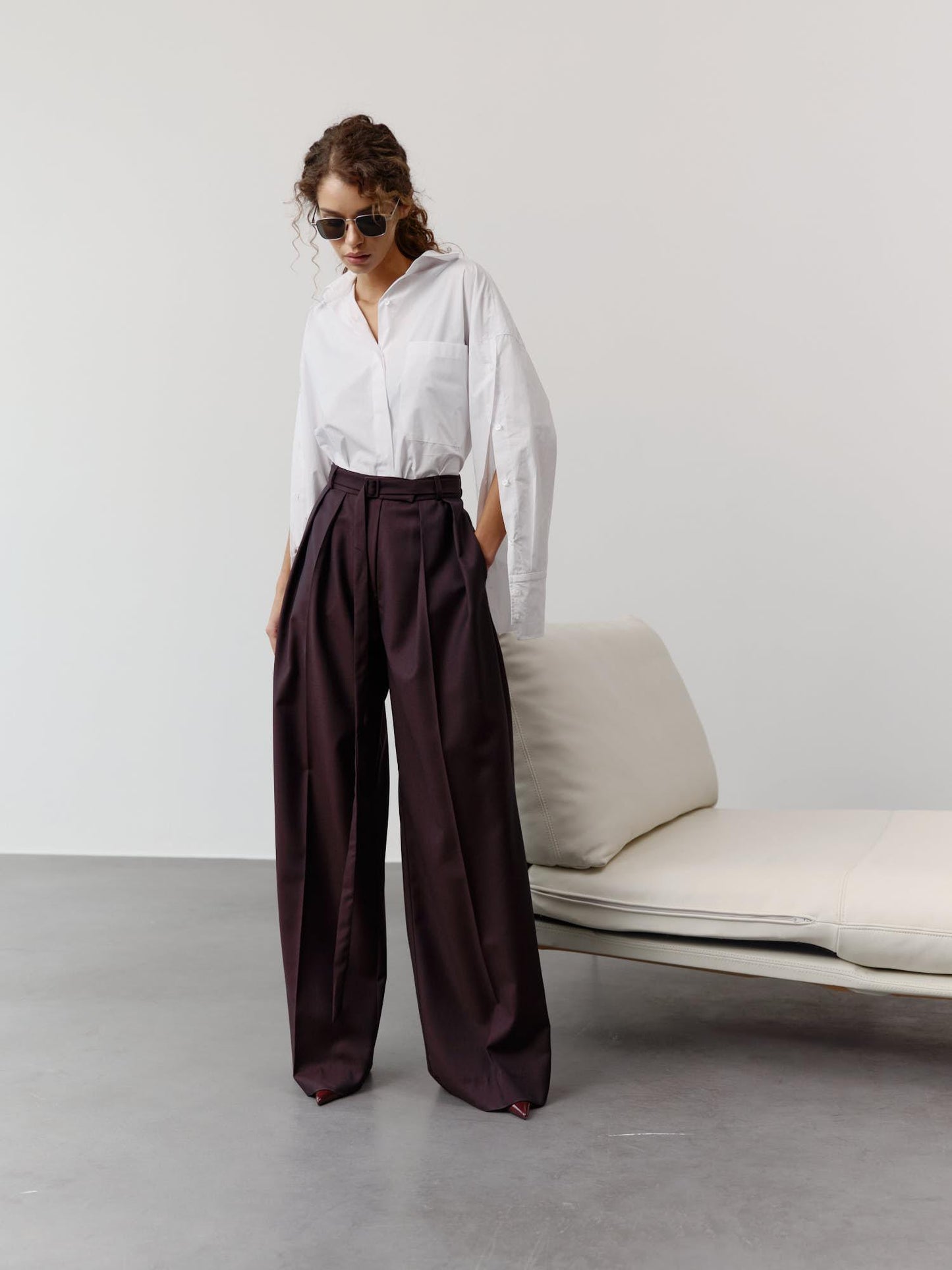 Relaxed fit cotton shirt with accent buttoned sleeves