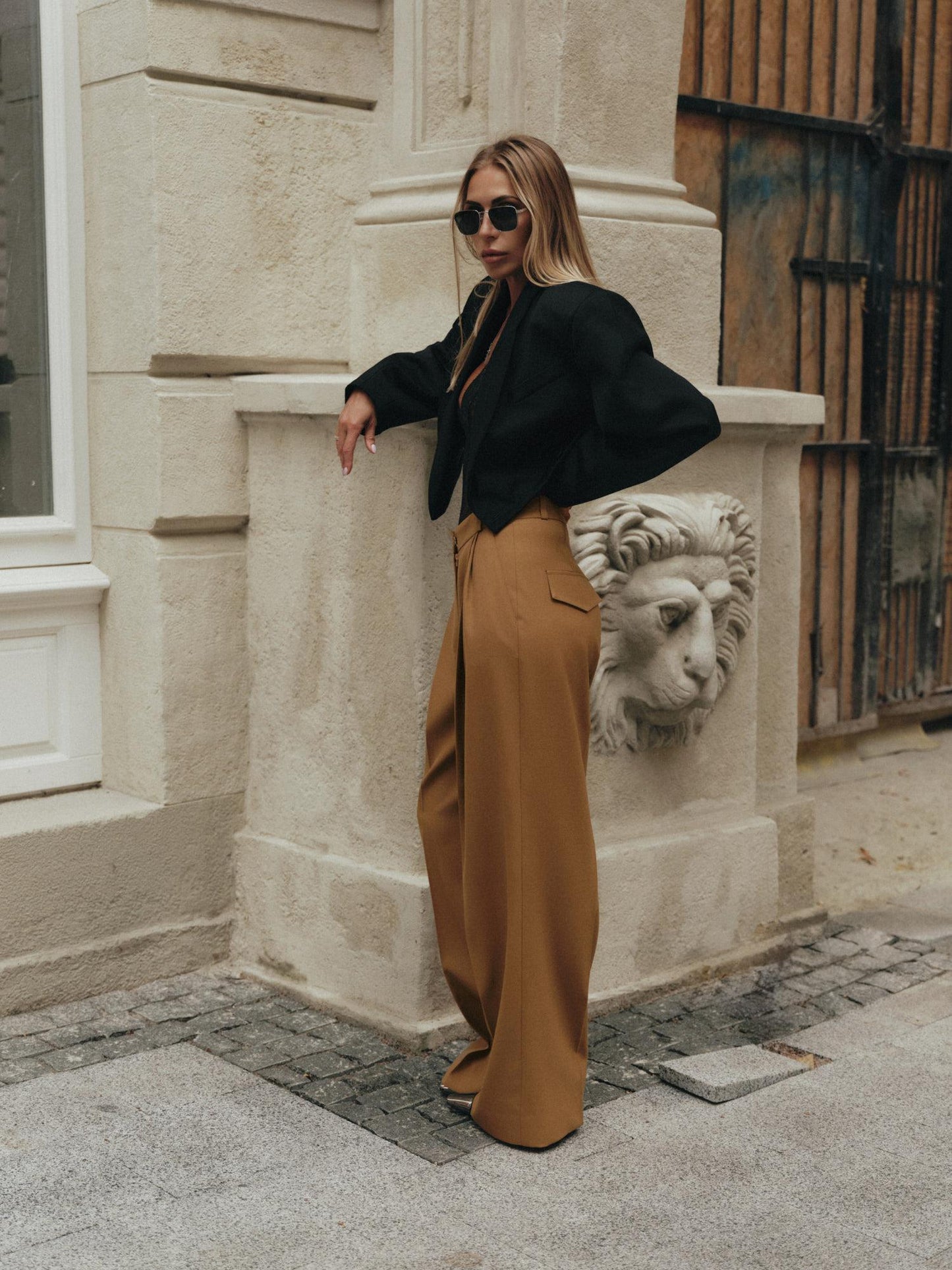 Noah wide leg palazzo pants in caramel wool