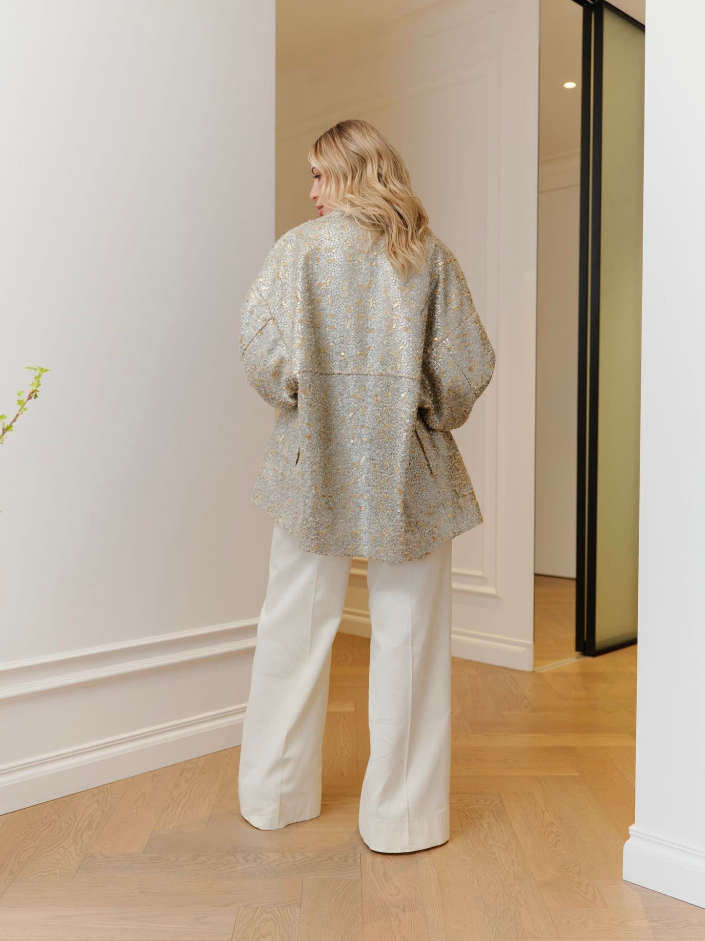 Silver gold sequin bomber jacket