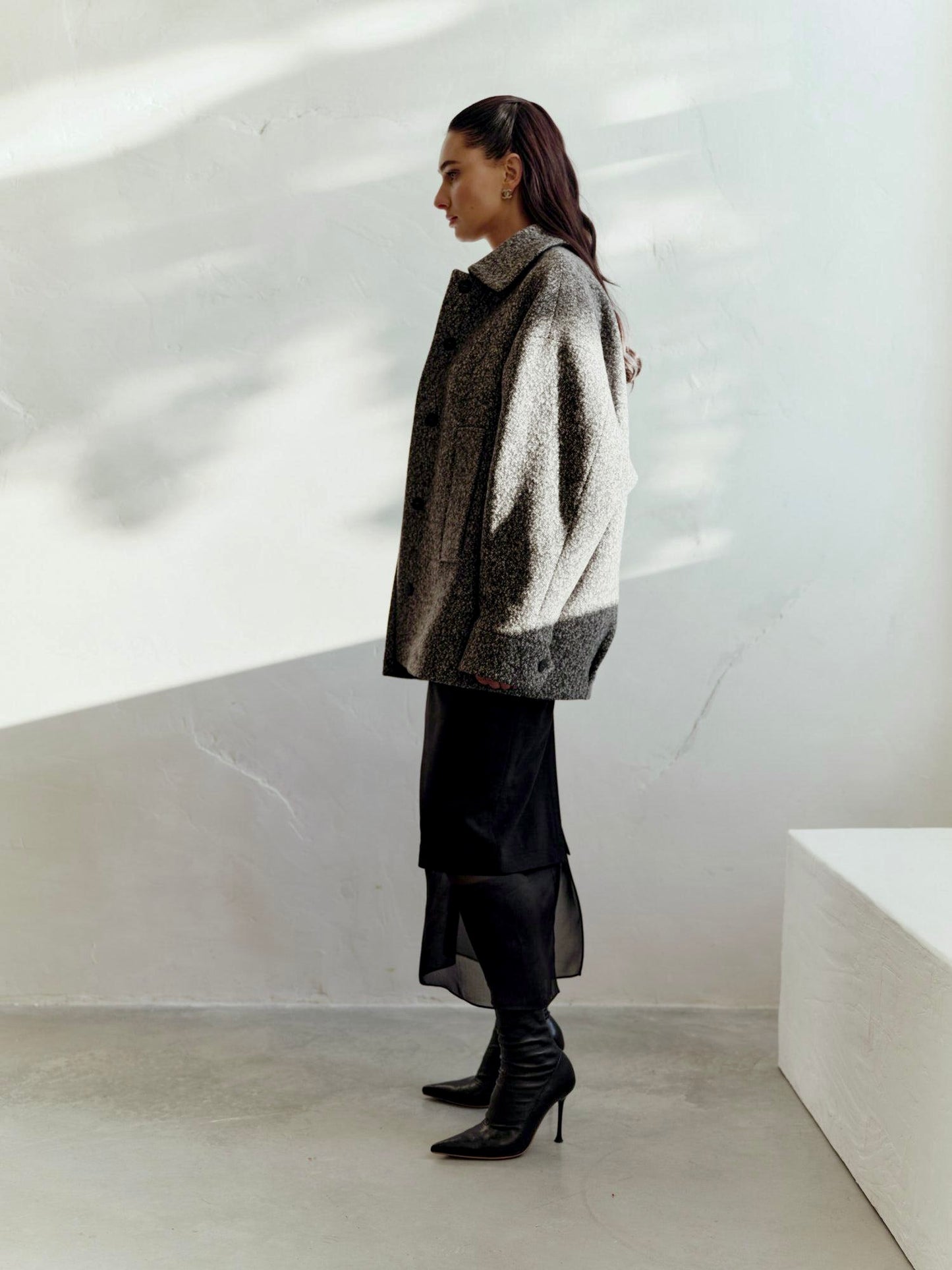 Relaxed fit wool cashmere mid-length bomber jacket