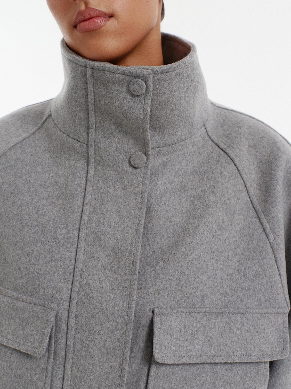 High neck bomber jacket in grey virgin wool