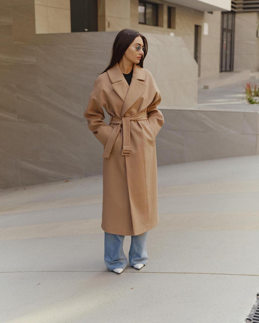 Ostin relaxed belted coat in powder beige cashmere blend