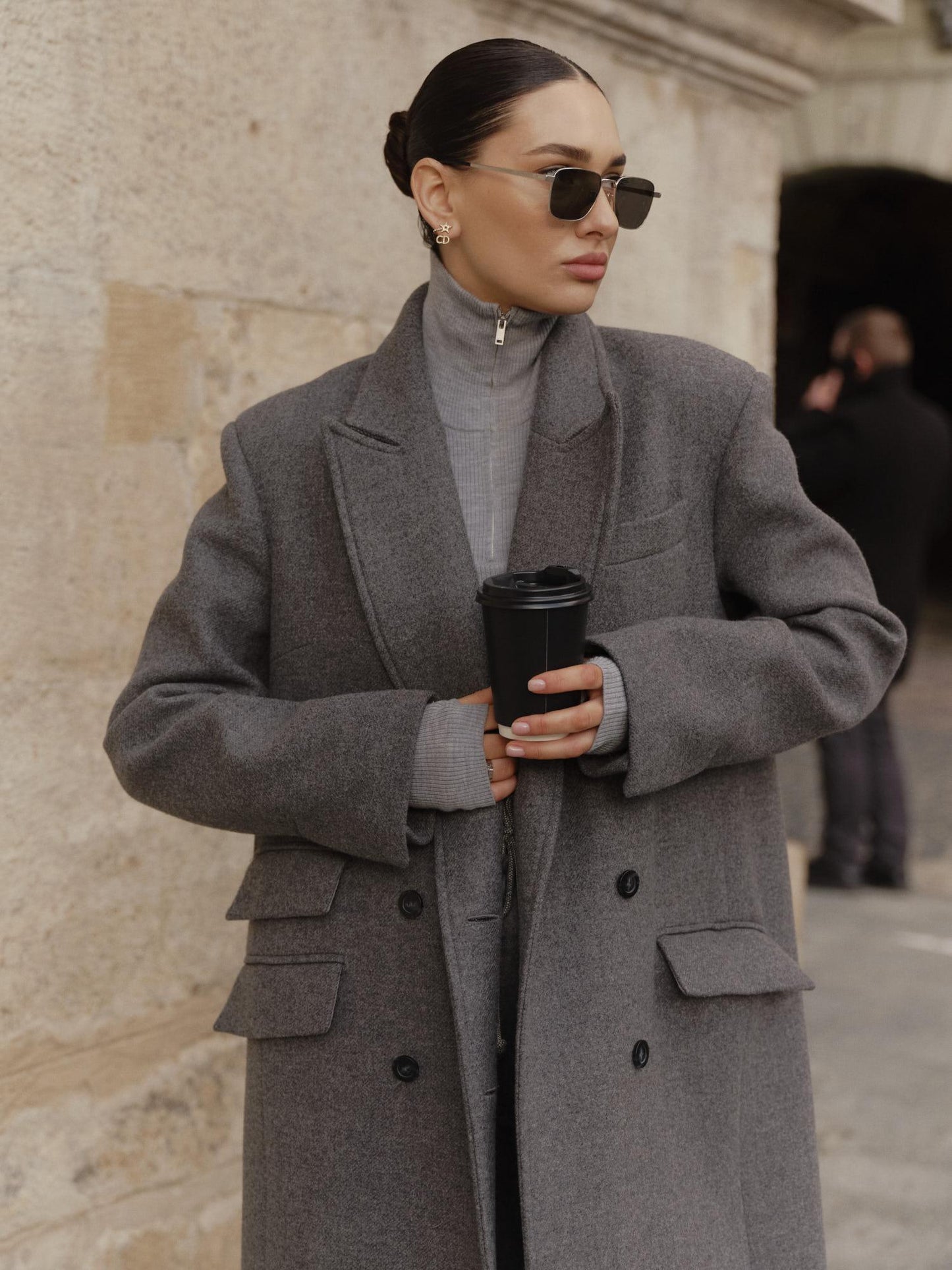 Straight fit oversized coat with twin flap pockets