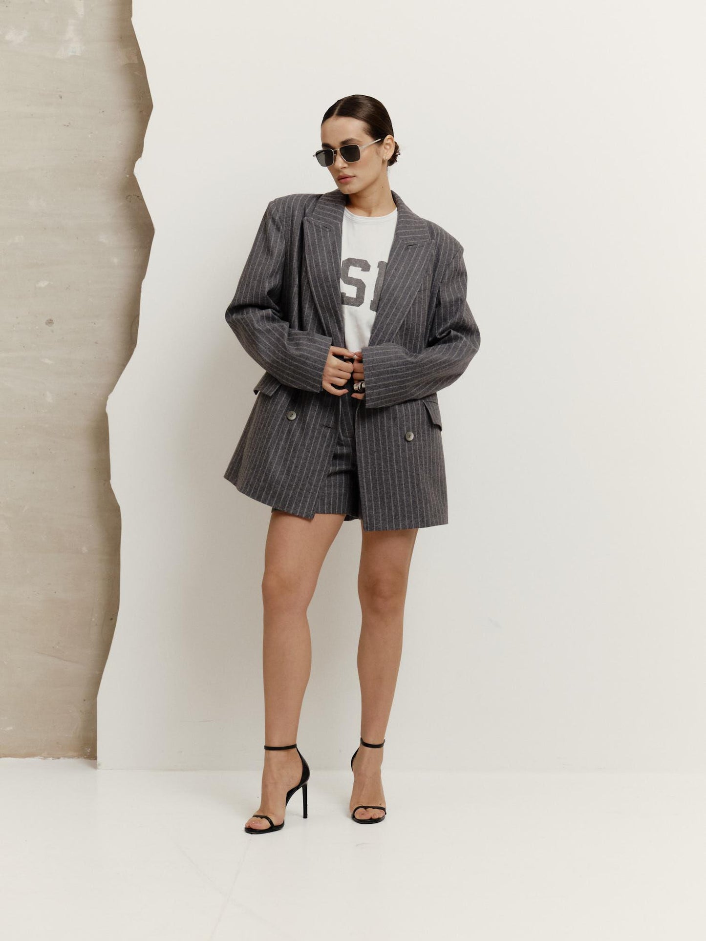 Two-piece striped wool set with shorts