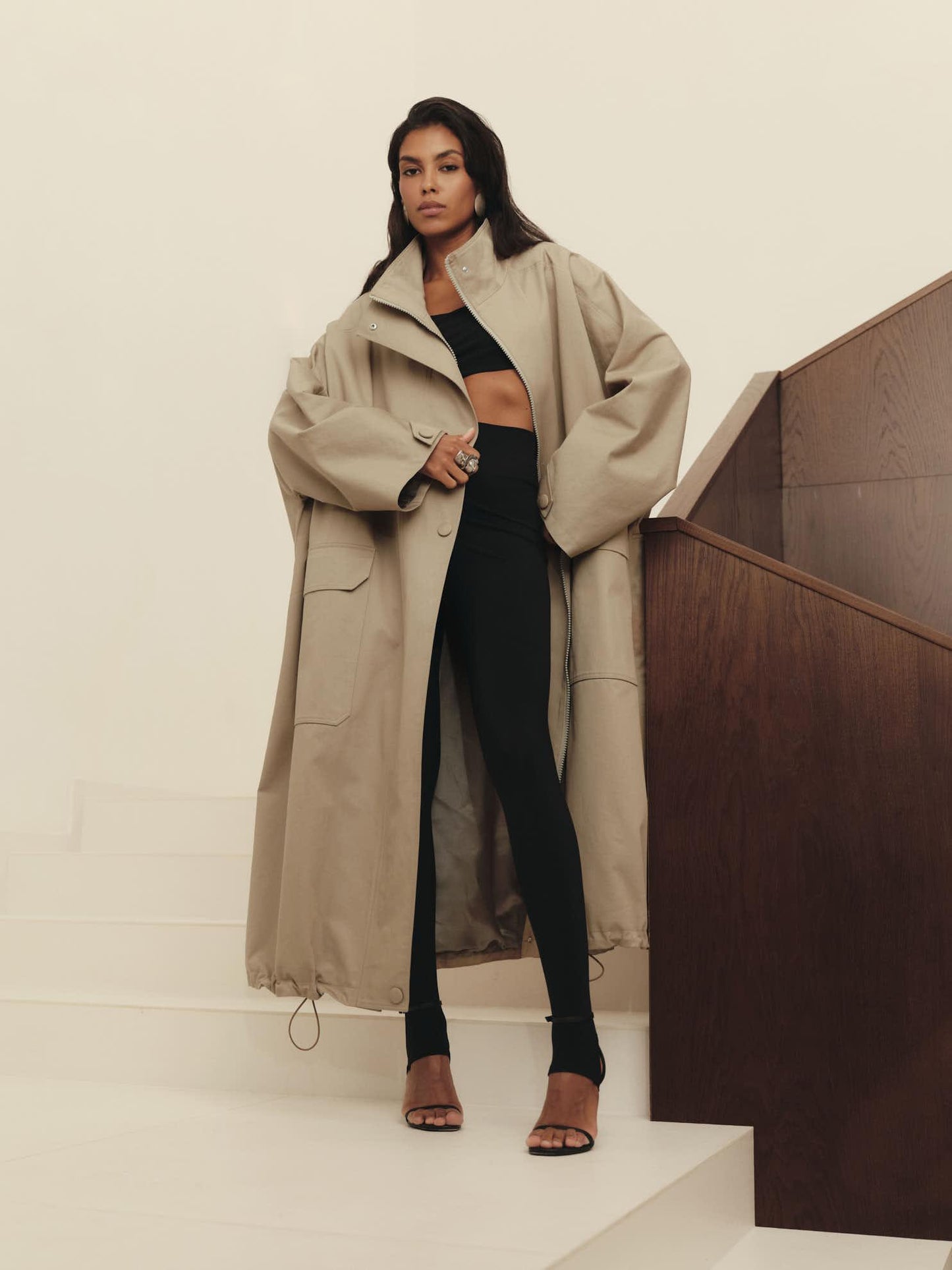 Heavy cotton maxi volume lined trench parka