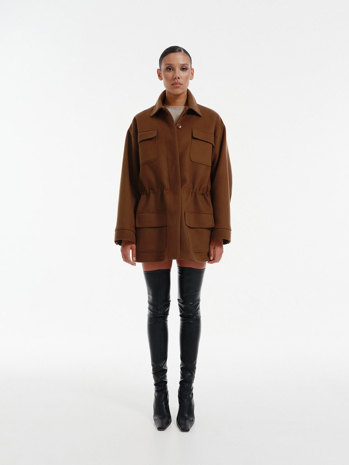 Loose fit wool cashmere utility jacket