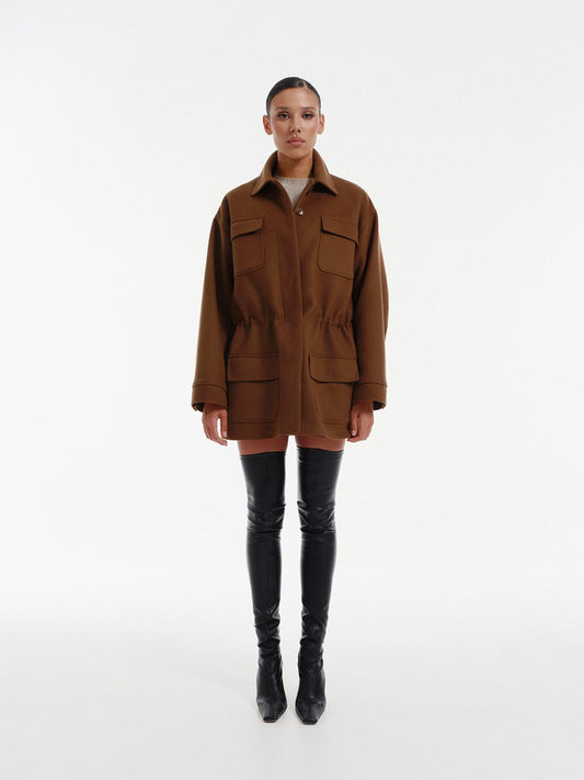 Loose fit wool cashmere utility jacket