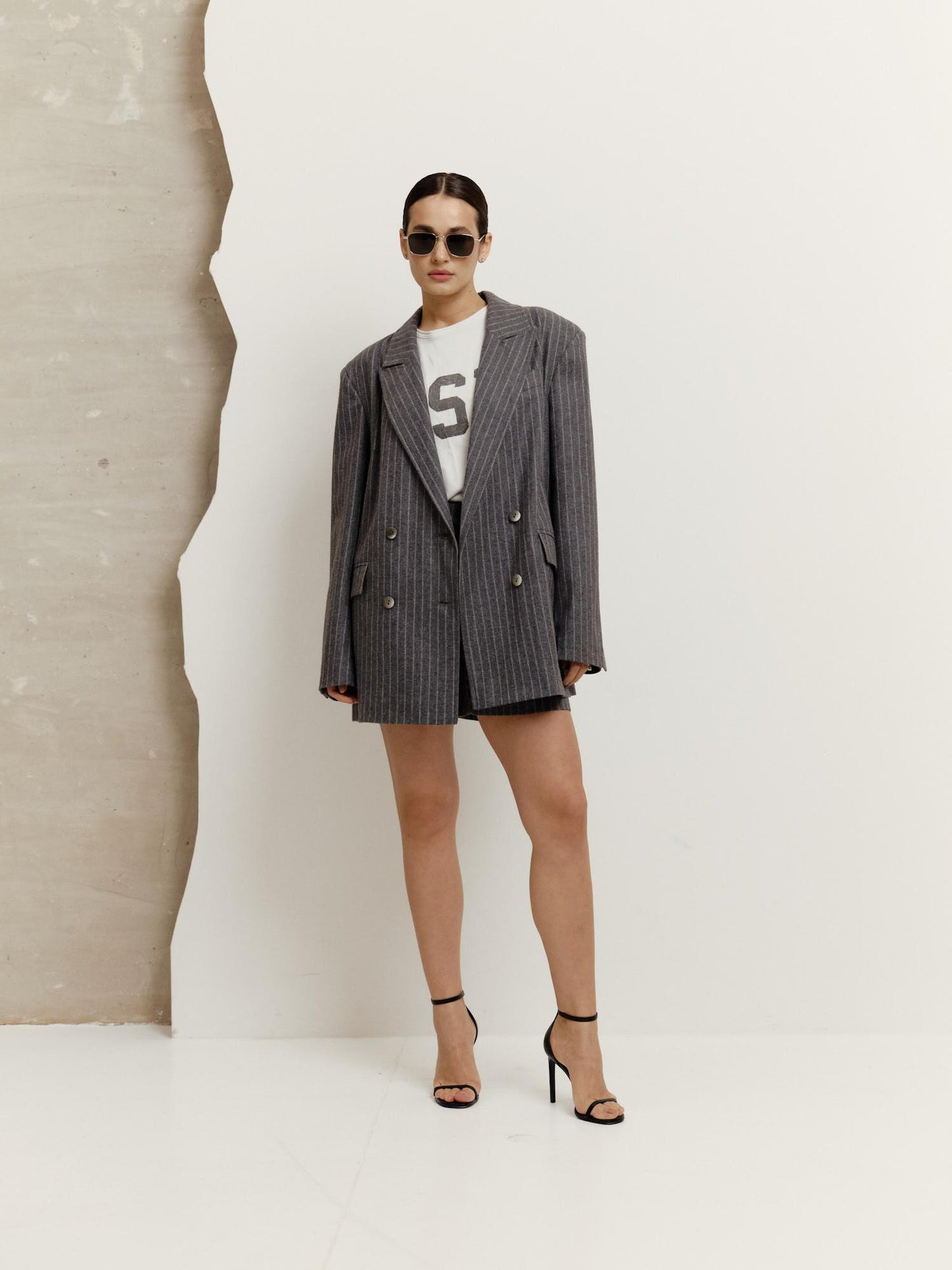 Two-piece striped wool set with shorts
