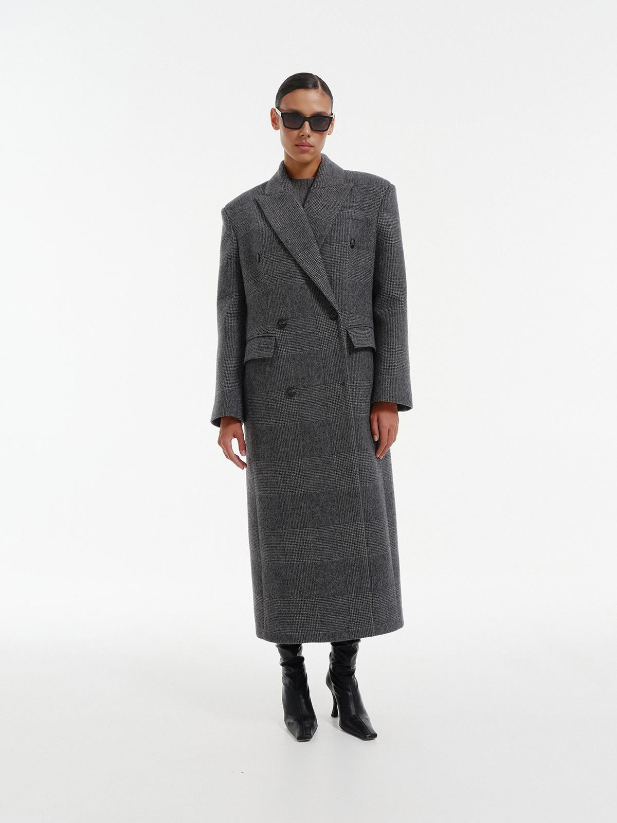 Franky muted check wool overcoat