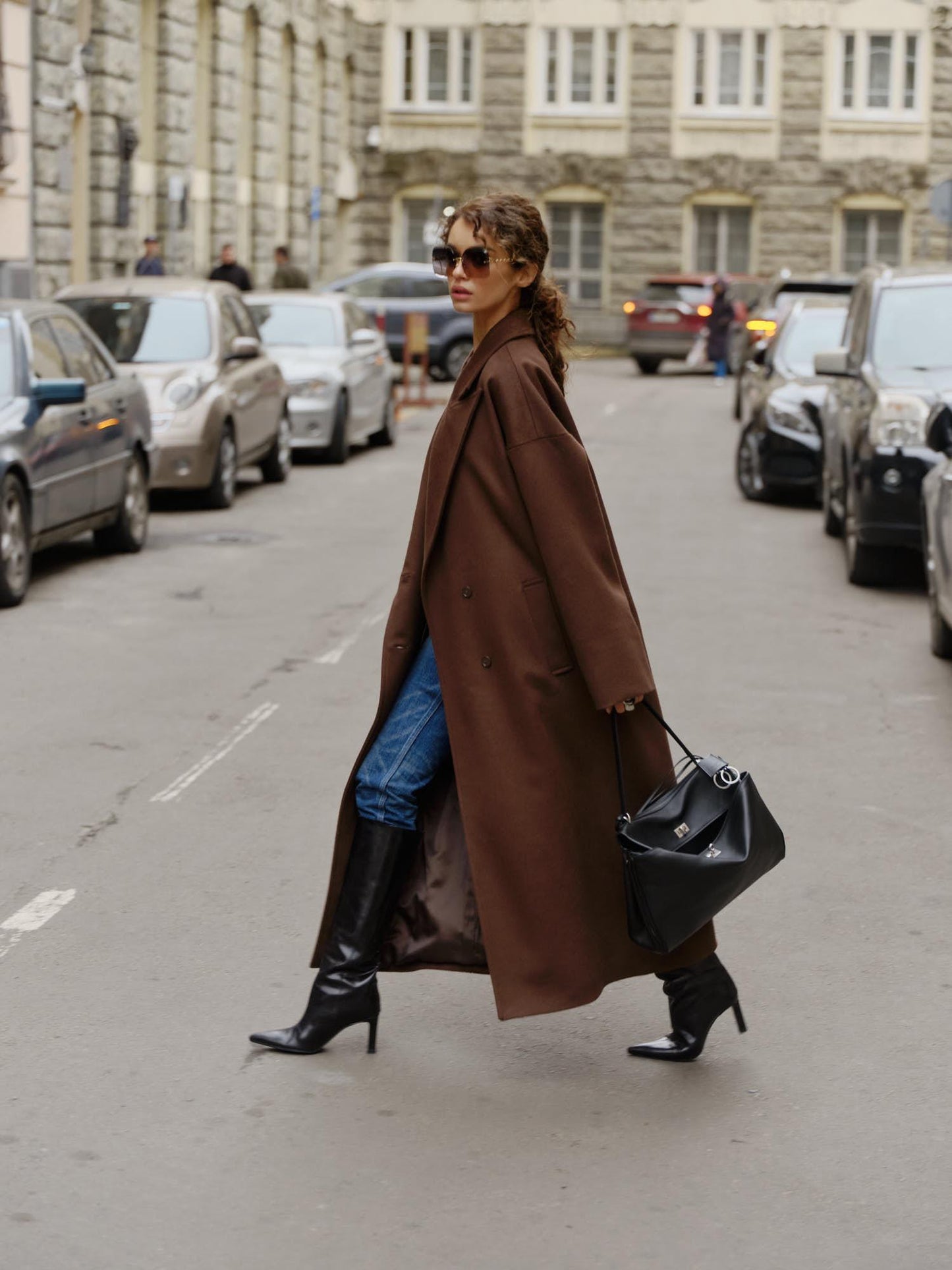 Sienna double breast buttoned coat with belt