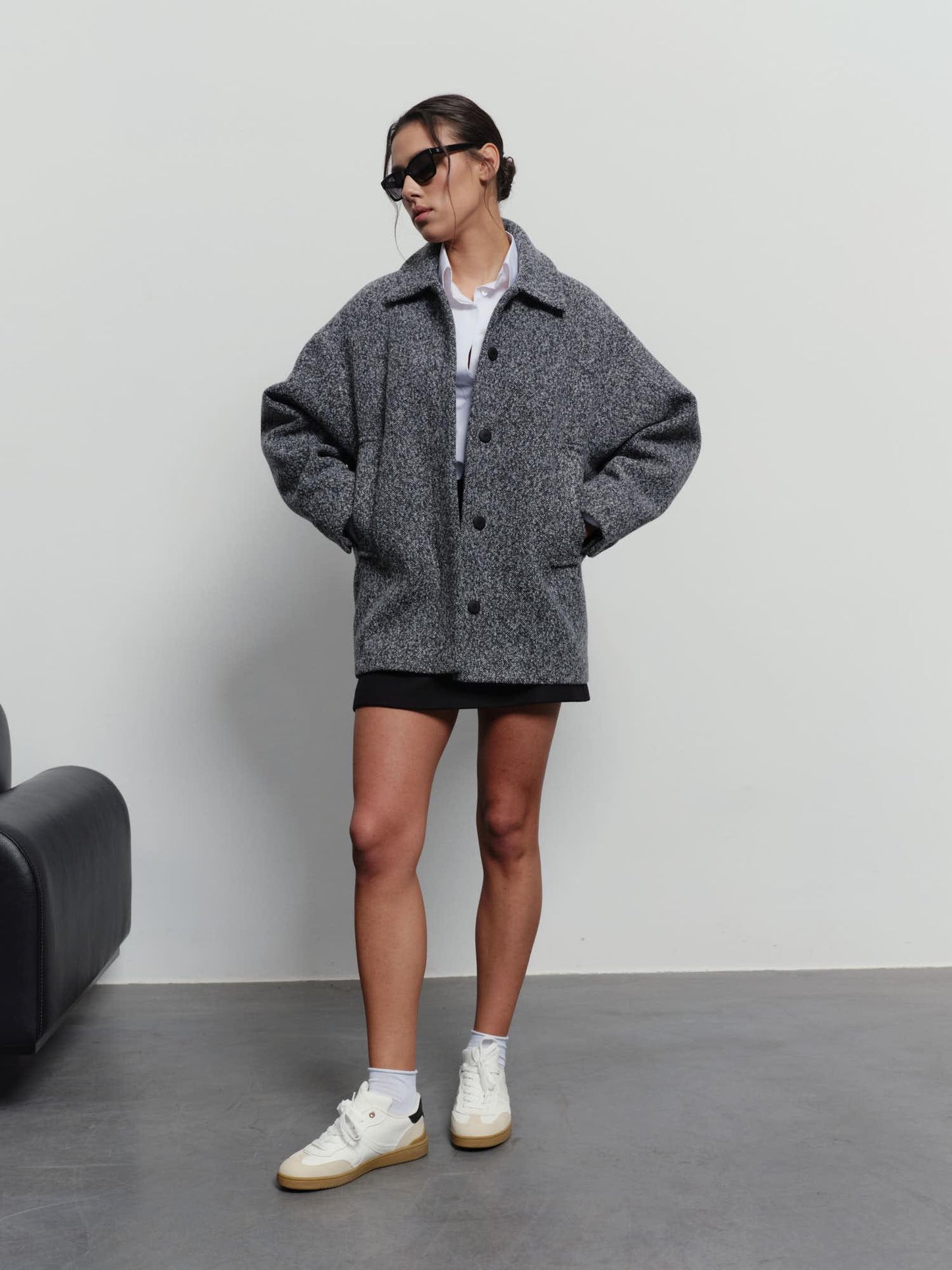 Wool cashmere mid-length bomber jacket