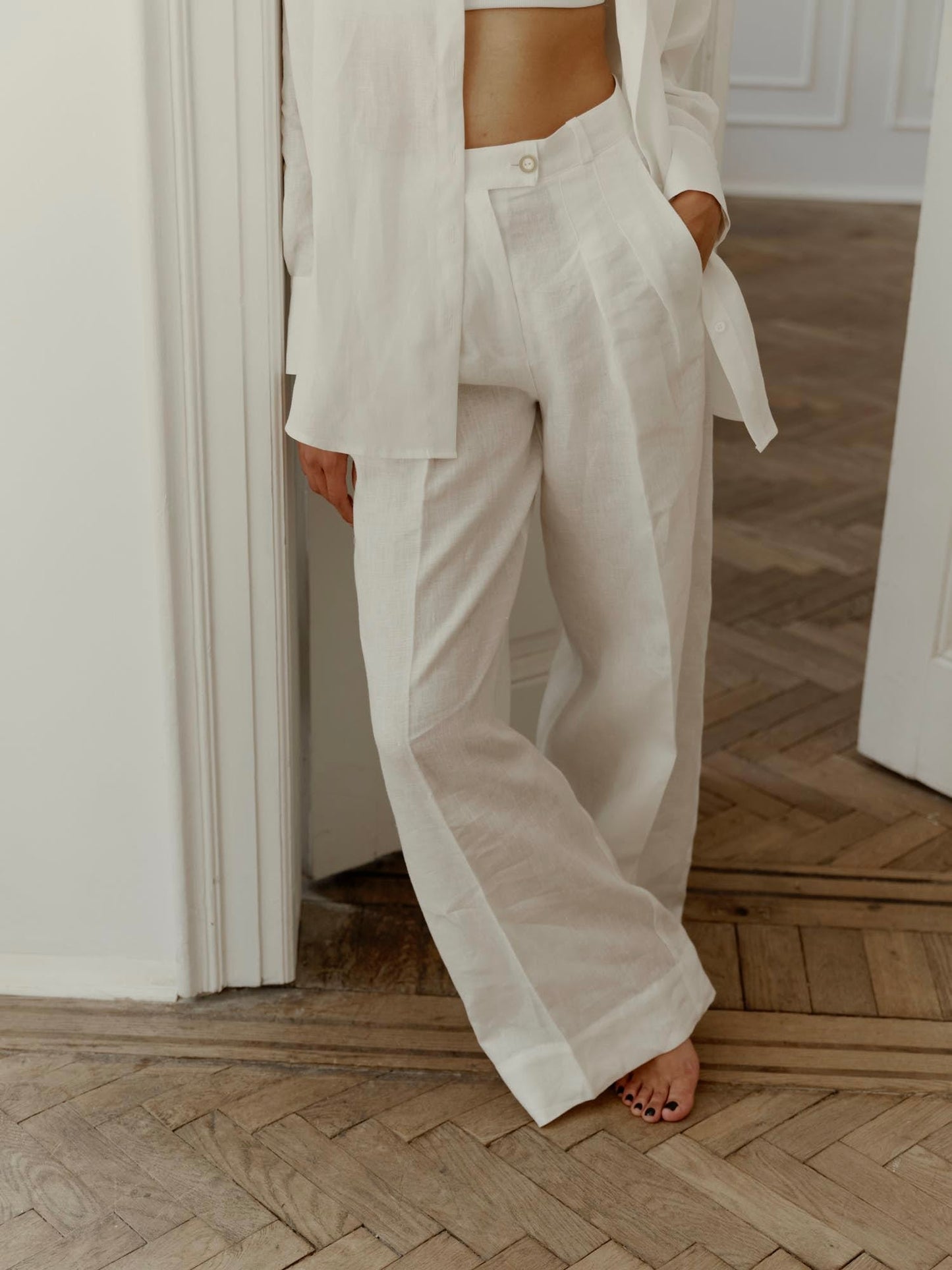 Wide leg linen palazzo pants