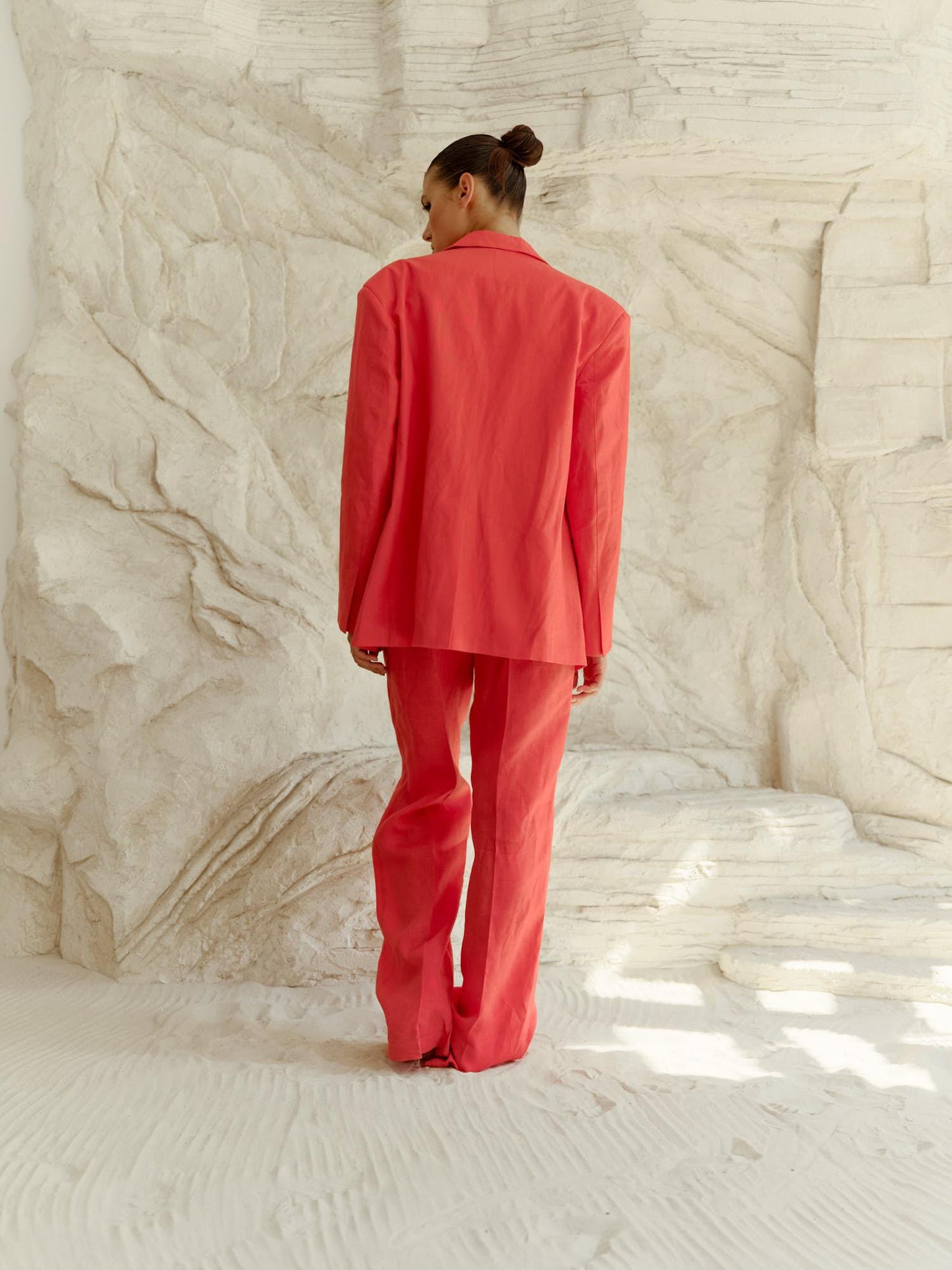 Two-piece linen set with wide leg pants