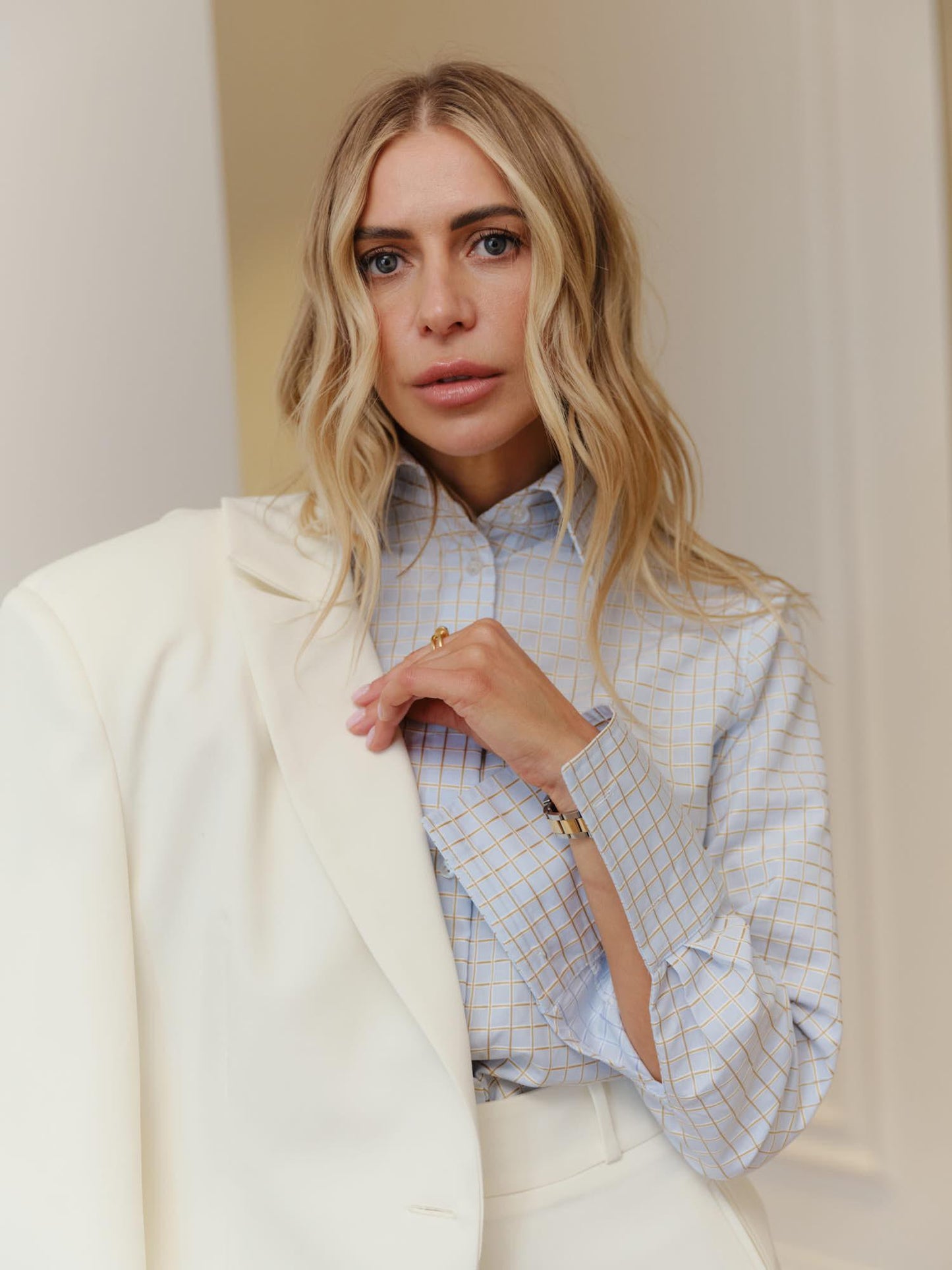 Two-piece suit with Leya wool fitted jacket and A-line mini skirt
