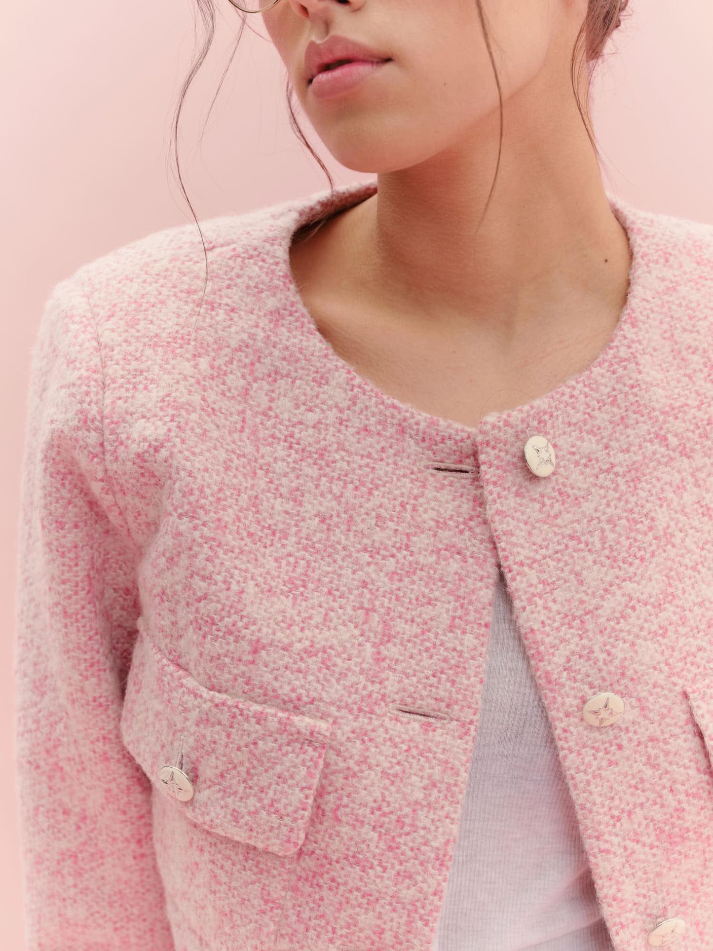 Classic fit wool tweed short jacket