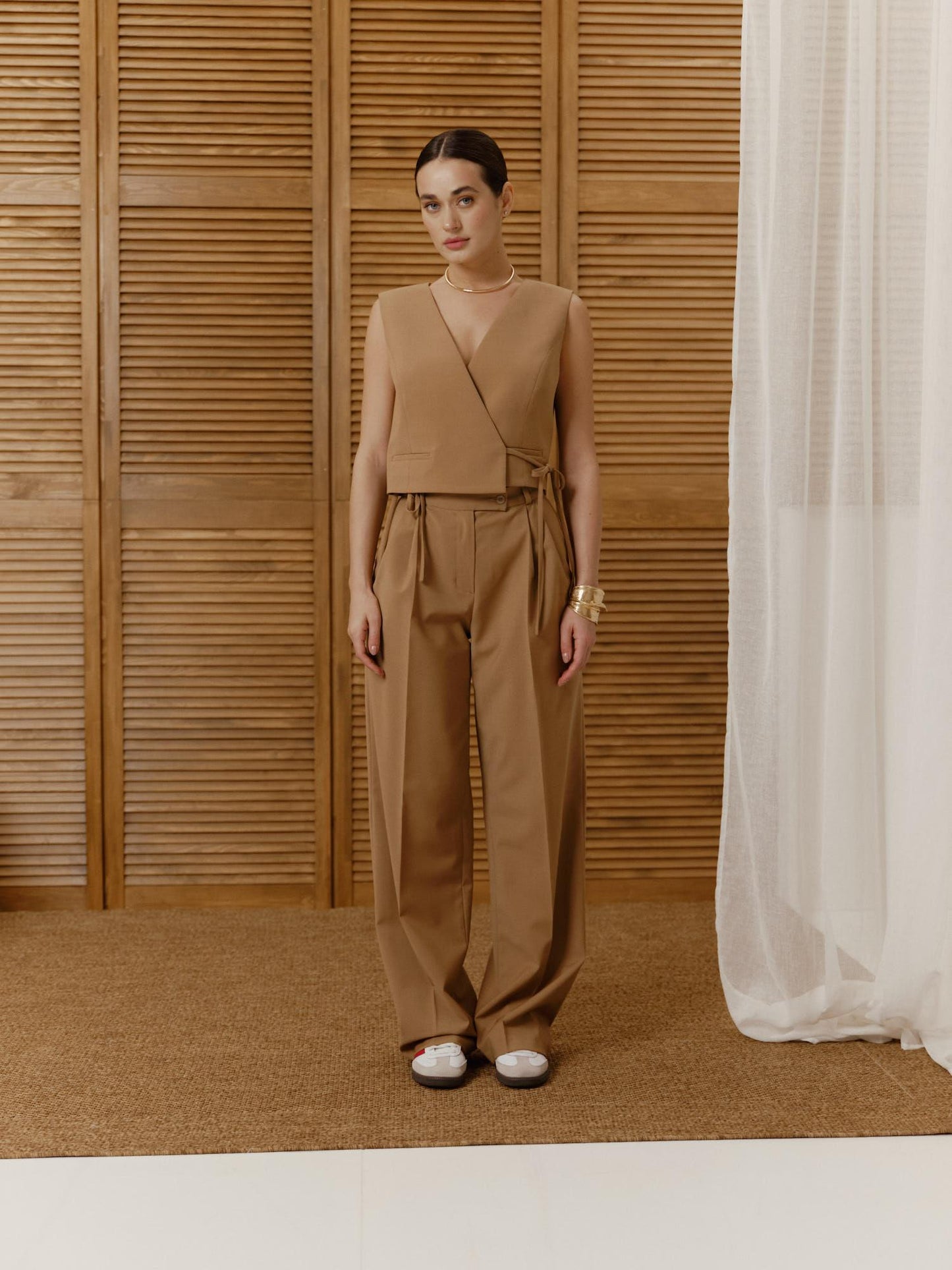 Two-piece wool suit with vest