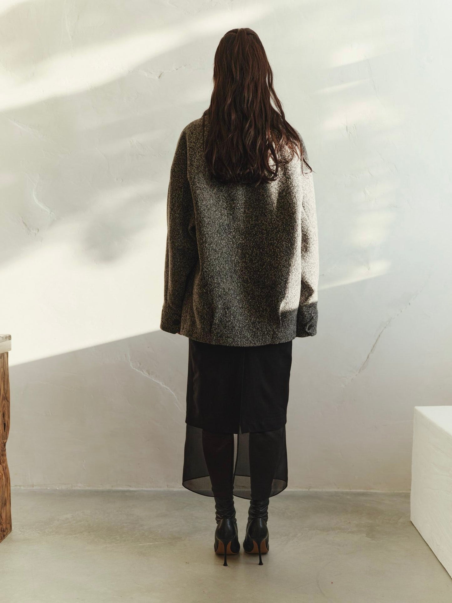 Relaxed fit wool cashmere mid-length bomber jacket