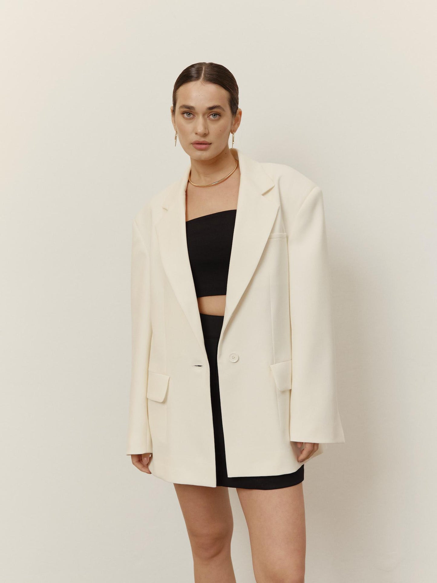 Loose fit single breast wool blazer