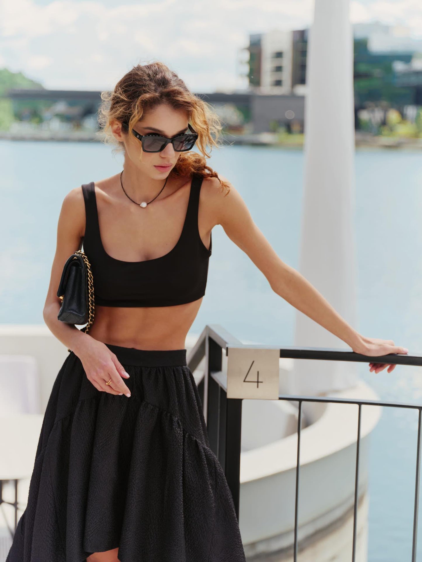 The Drama asymmetric skirt in black crinkle silk
