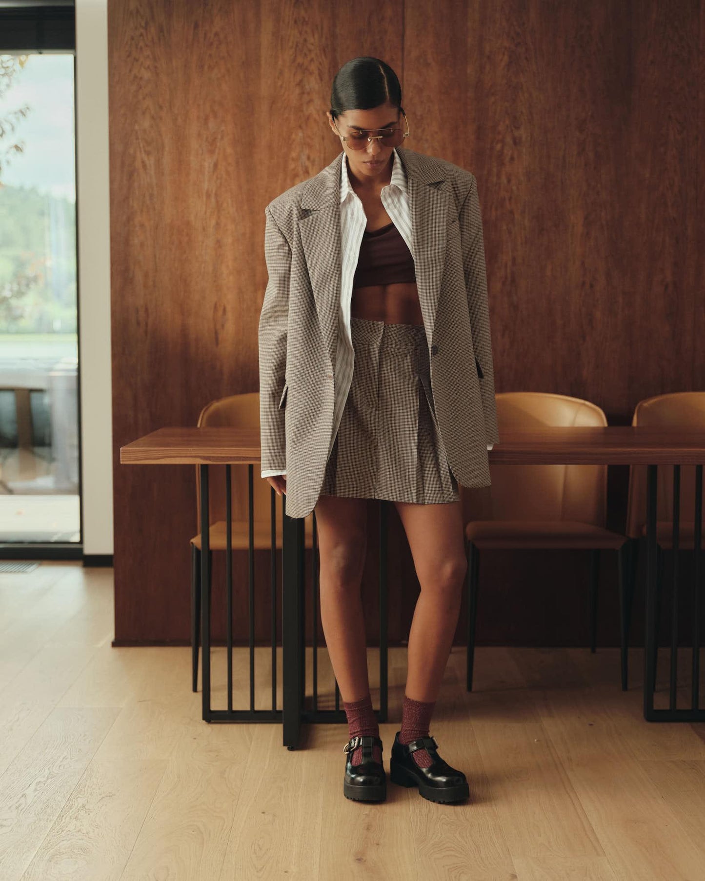 Two-piece set with Ralph contemporary fit wool jacket and mini skirt