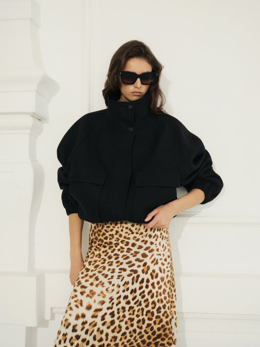 High neck bomber jacket in wool cashmere blend