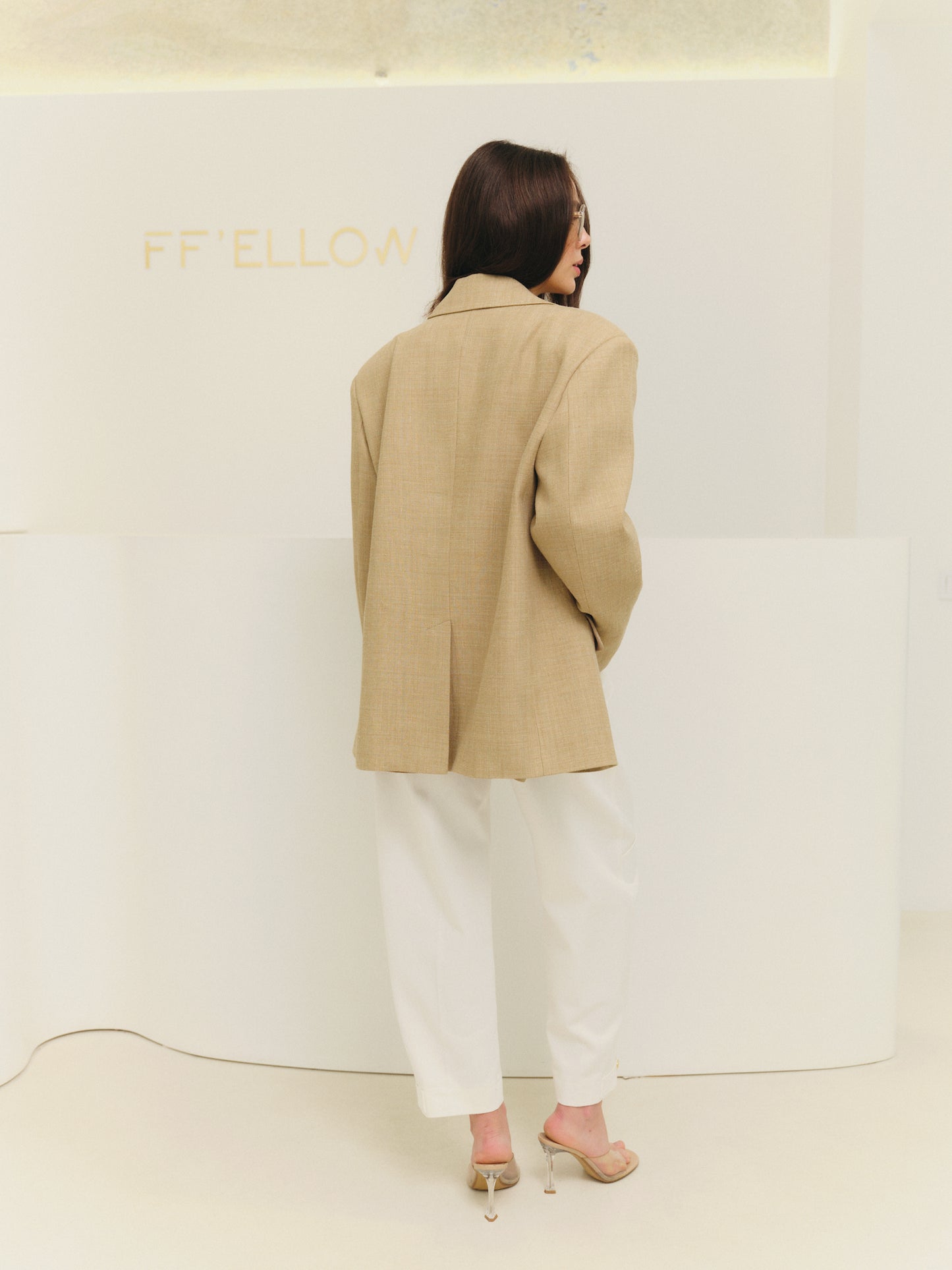 Ava relaxed fit linen silk blazer with accent sleeve