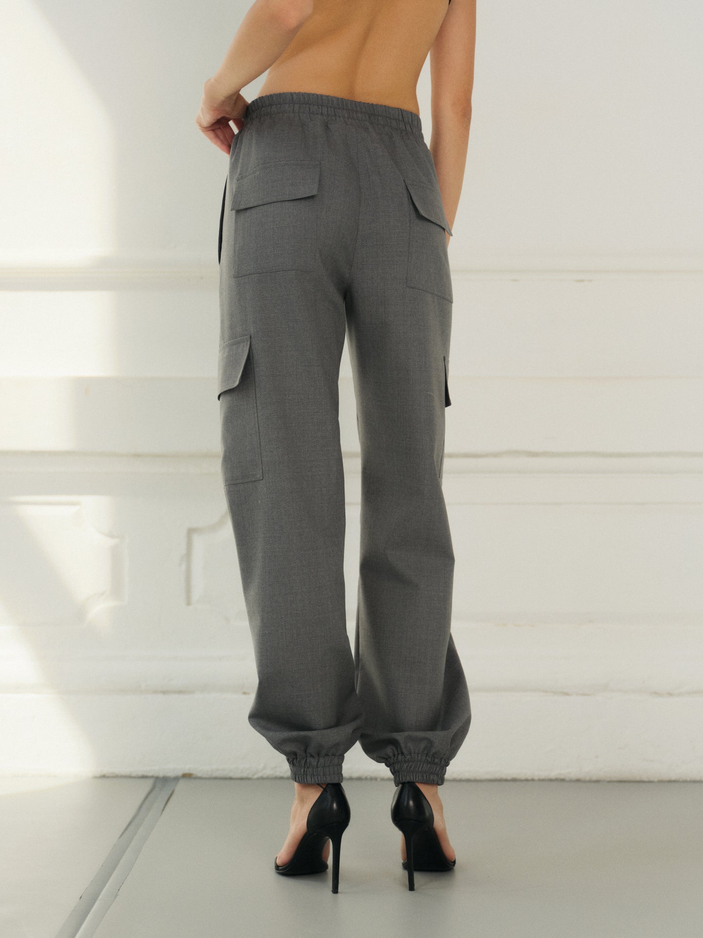 Yasmine stitched-in crease wool  pants with cargo pockets