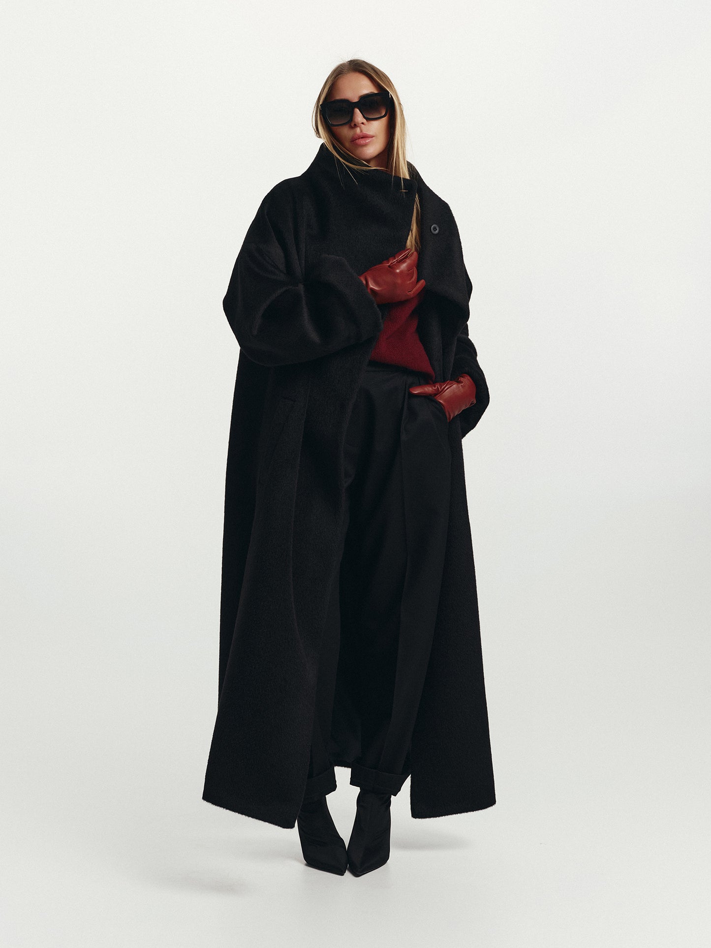 Tokyo volume maxi winter alpaca coat with belt