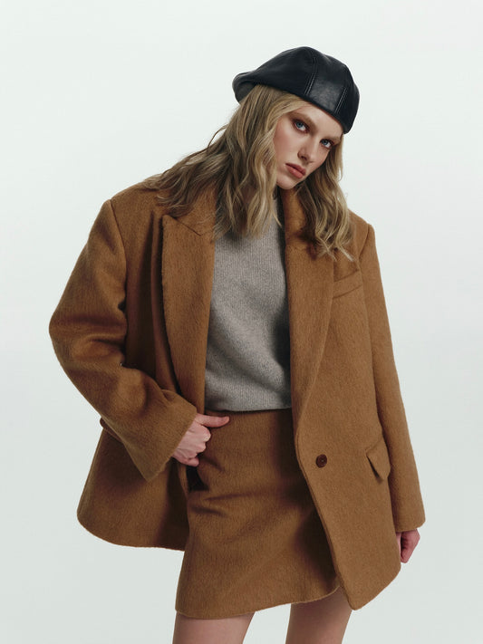 Ava loose fit winter jacket with mini skirt in wool mohair alpaca blend