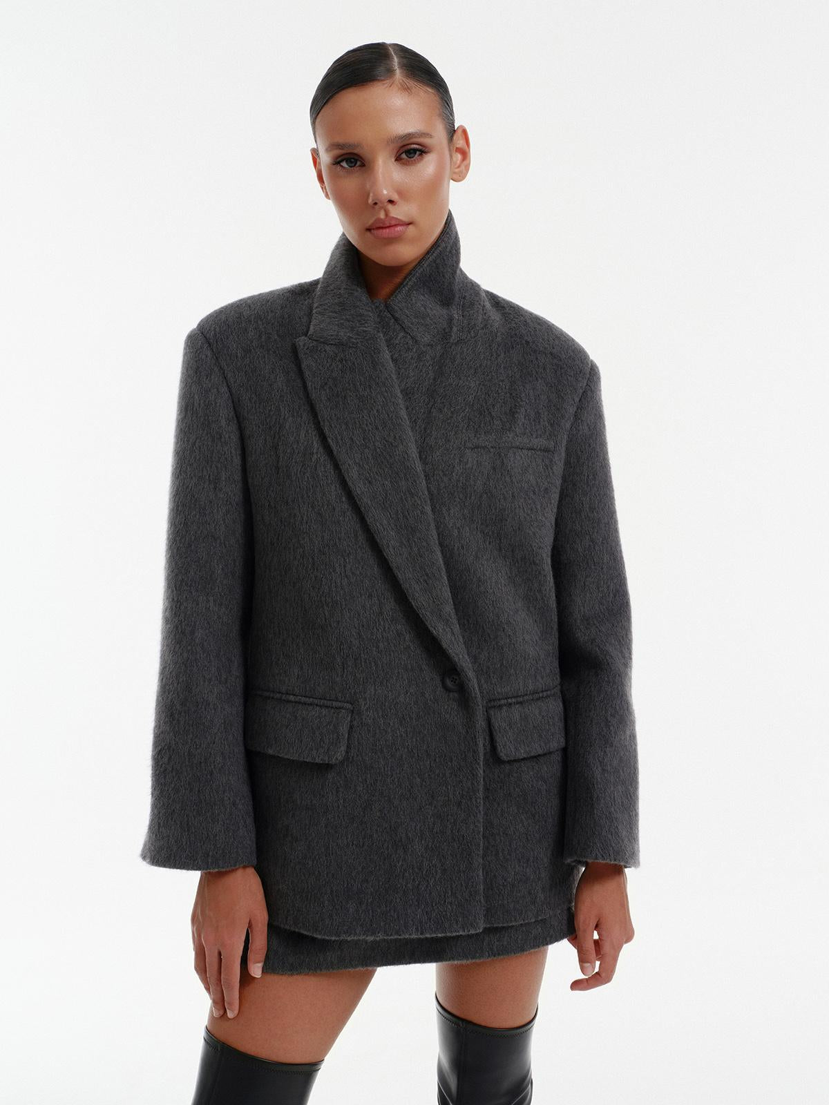 Ava loose fit winter jacket in wool mohair alpaca blend