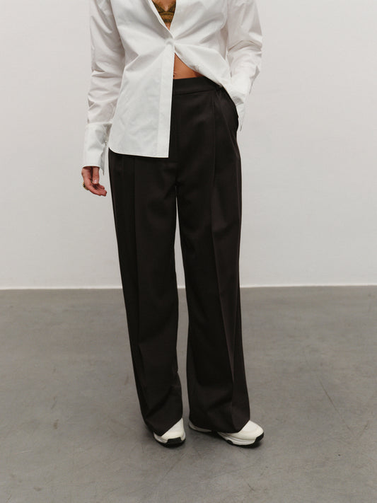 Noah wide leg palazzo pants in dark chocolate wool