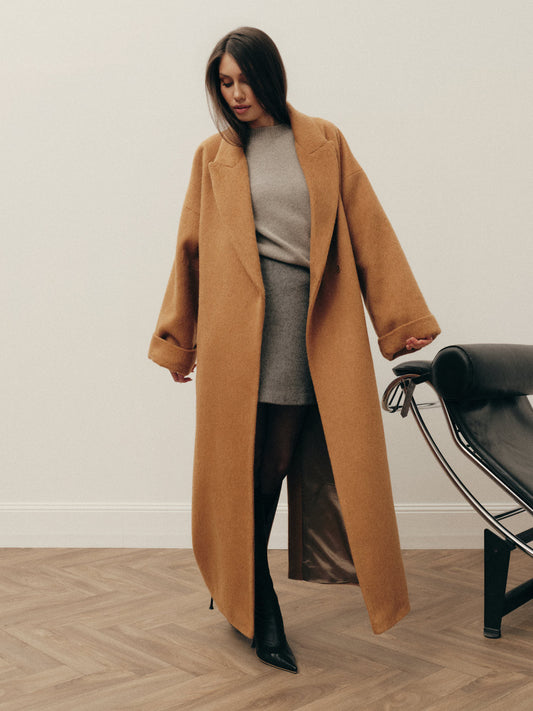 Siena winter belted coat in wool mohair blend