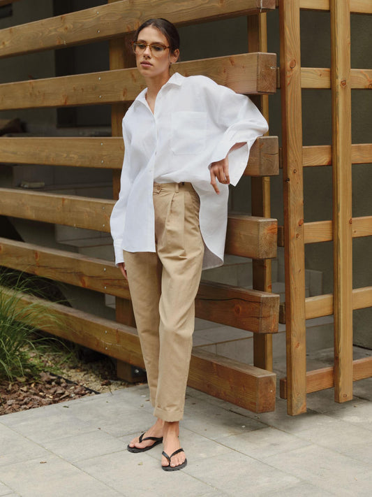 High waist jogger pants  in beige cotton