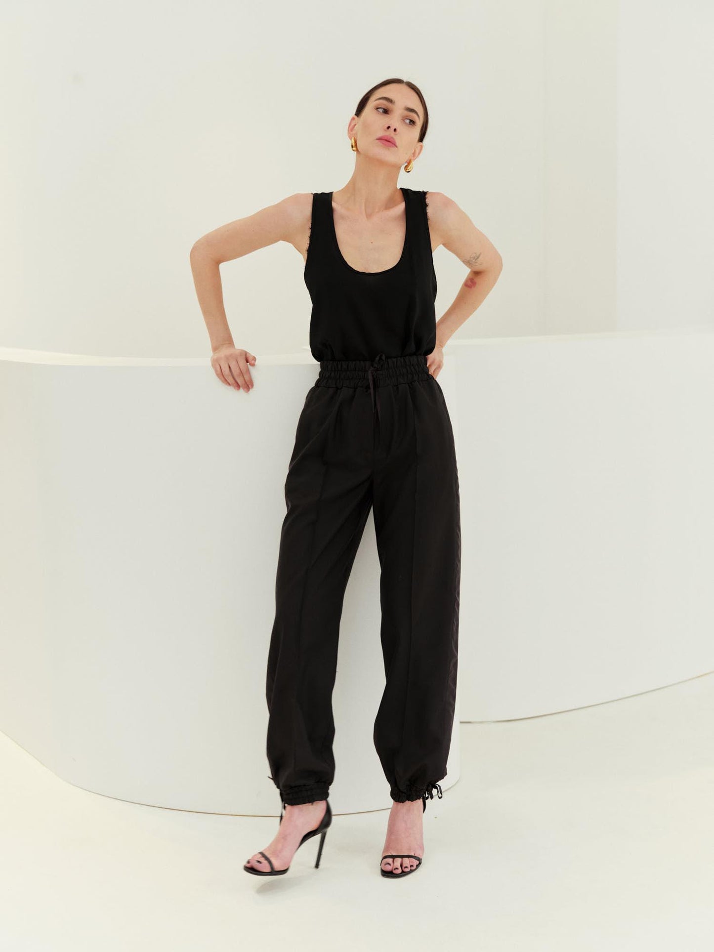 Yasmine elastic waist wool silk jogger pants