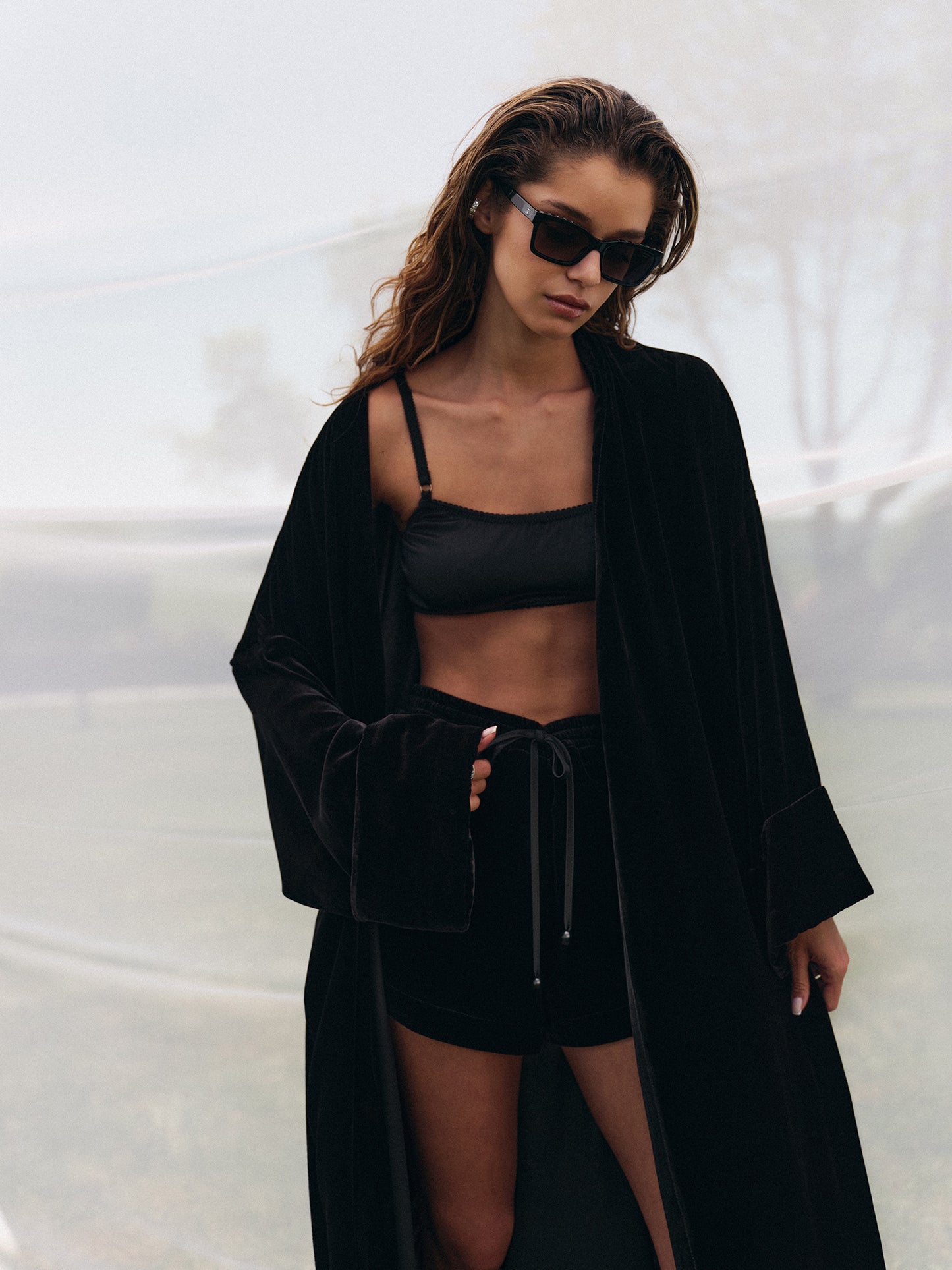 Two-piece set in viscose silk blend