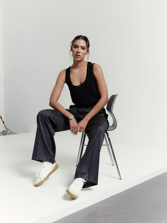 Wool-silk blend wide leg pants