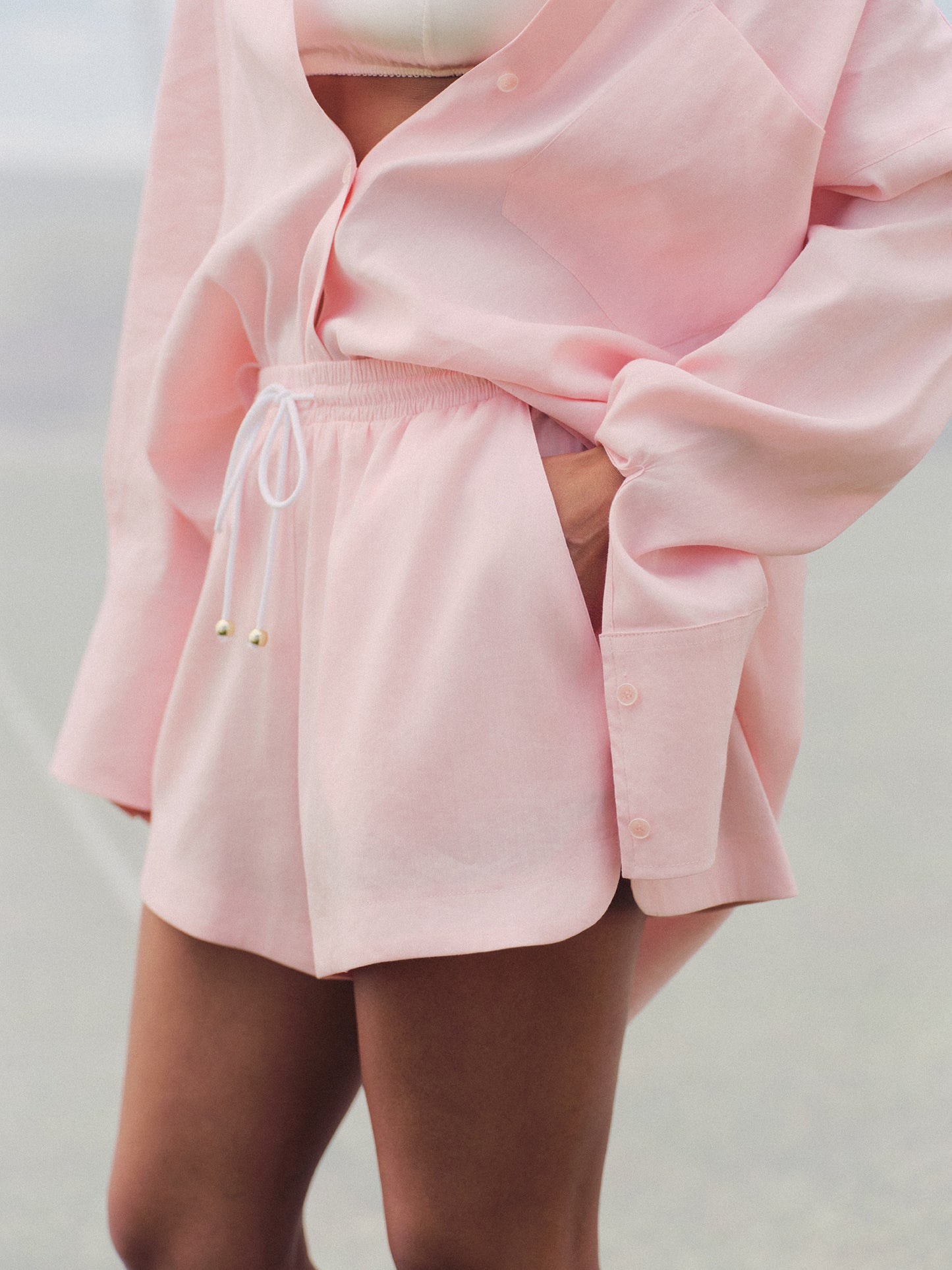Boxer shorts in pink silk linen
