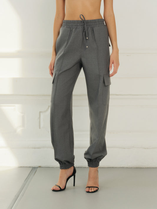 Yasmine stitched-in crease wool  pants with cargo pockets