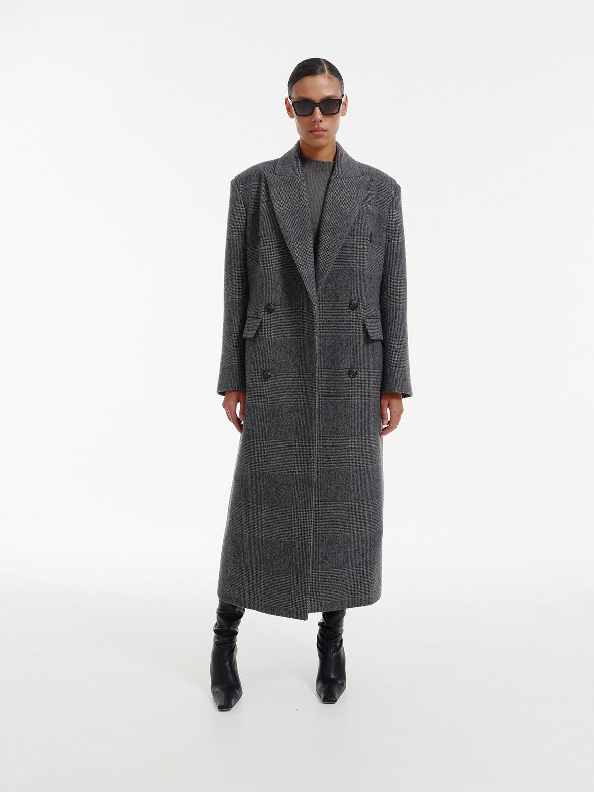 Franky muted check wool overcoat