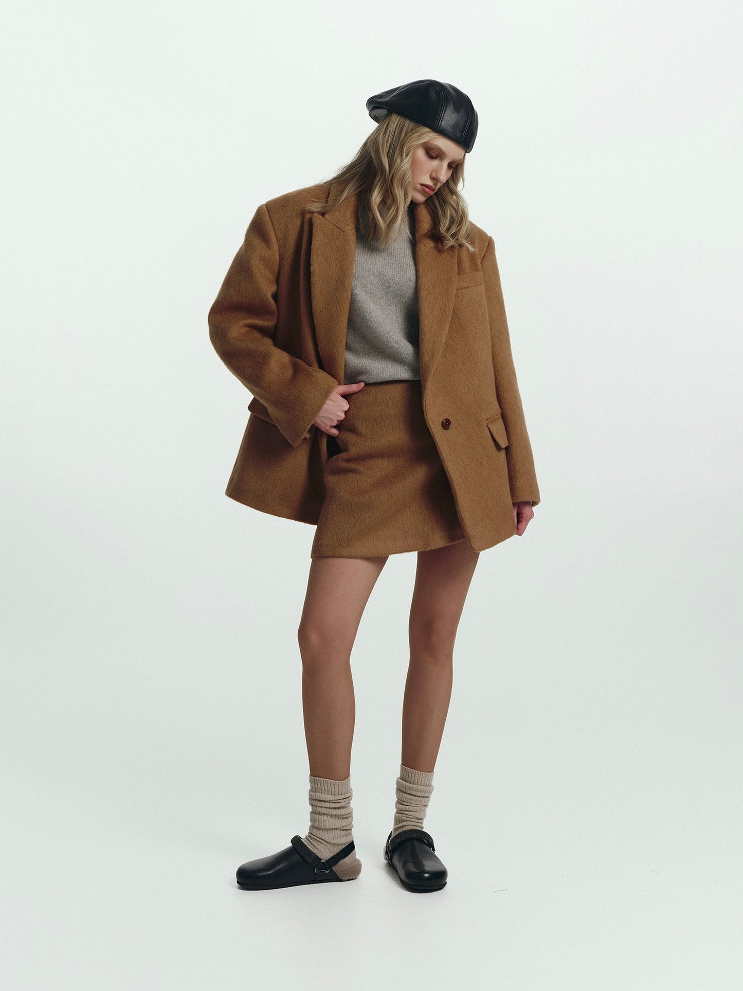 A-line winter mini skirt in structured wool alpaca