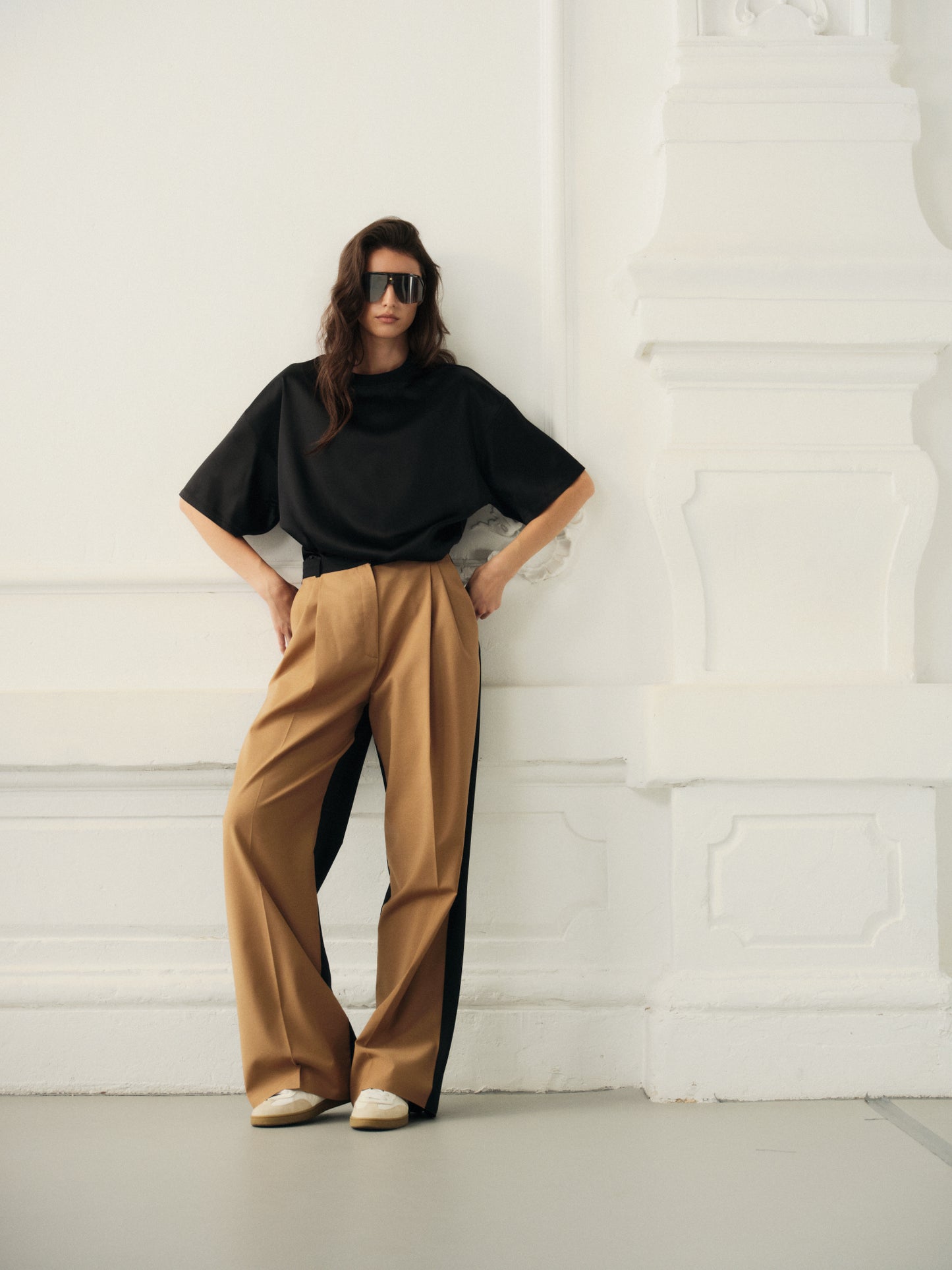 Noah wide leg palazzo pants with contrast caramel front
