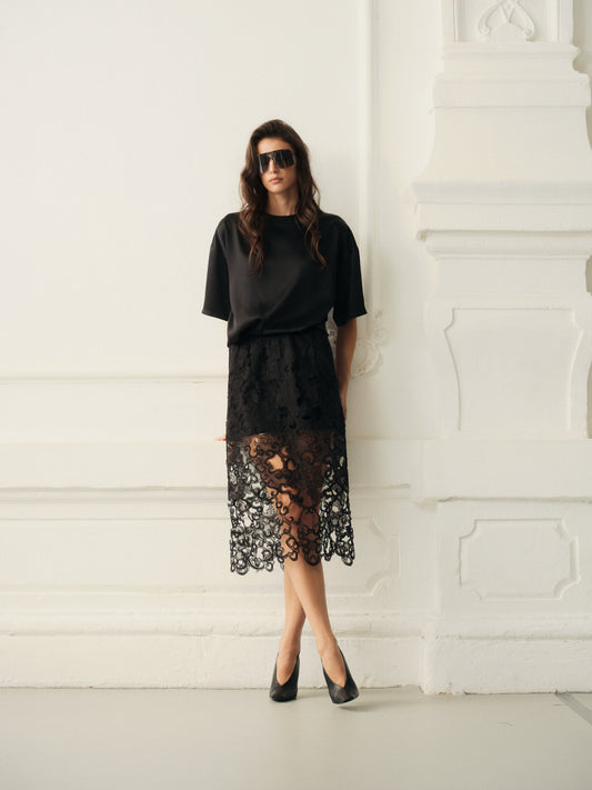 Silk lace midi skirt with underskirt