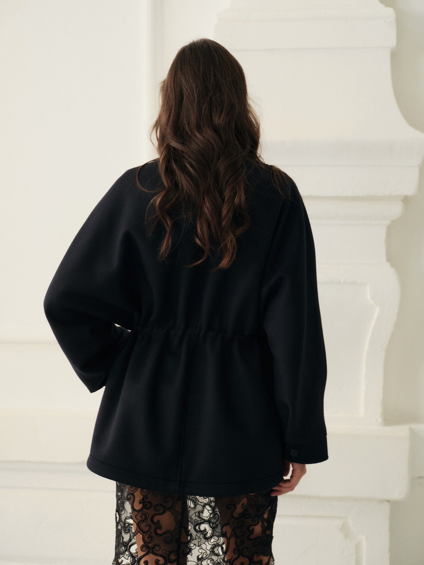 Trending wool utility jacket in deep navy cashmere blend