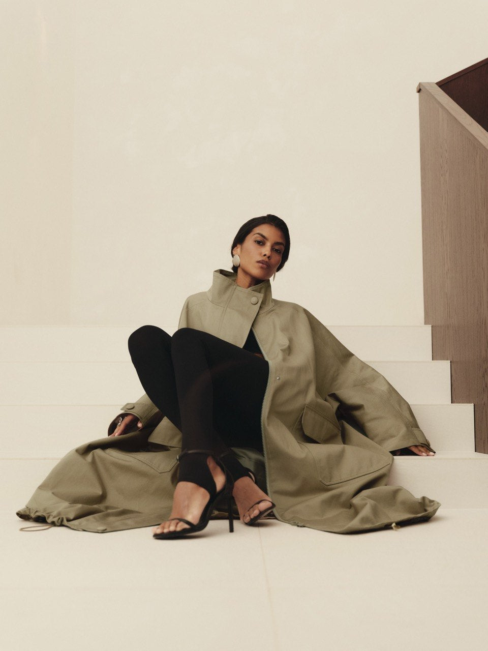 Heavy cotton maxi volume lined trench parka