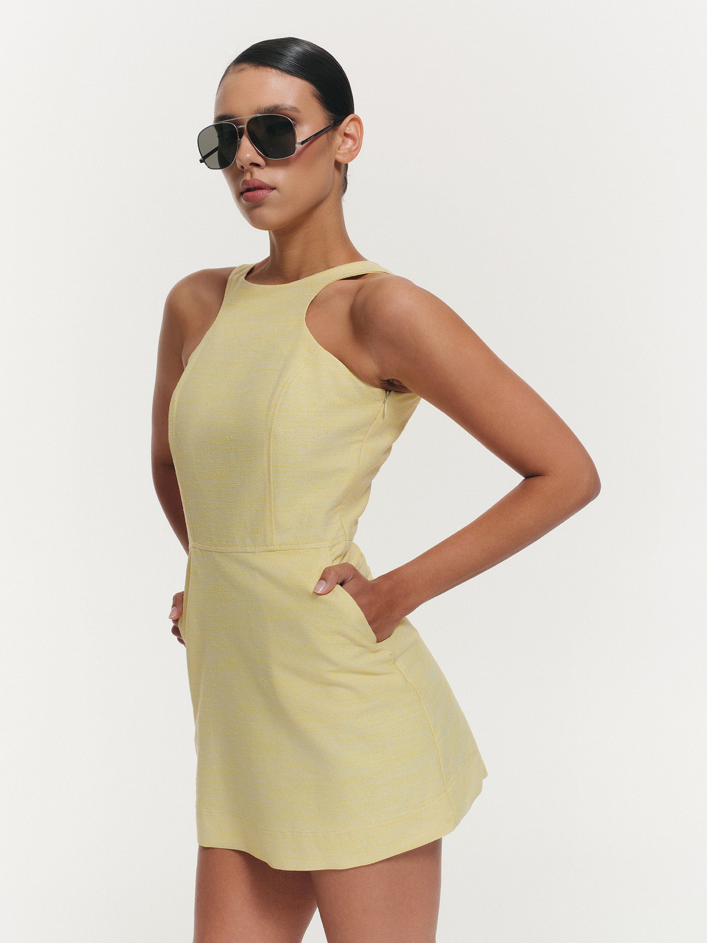 Audrey mini dress in lime cotton silk blend