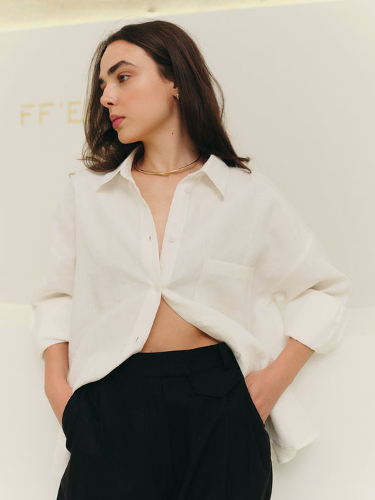 Relaxed fit shirt in white-off linen