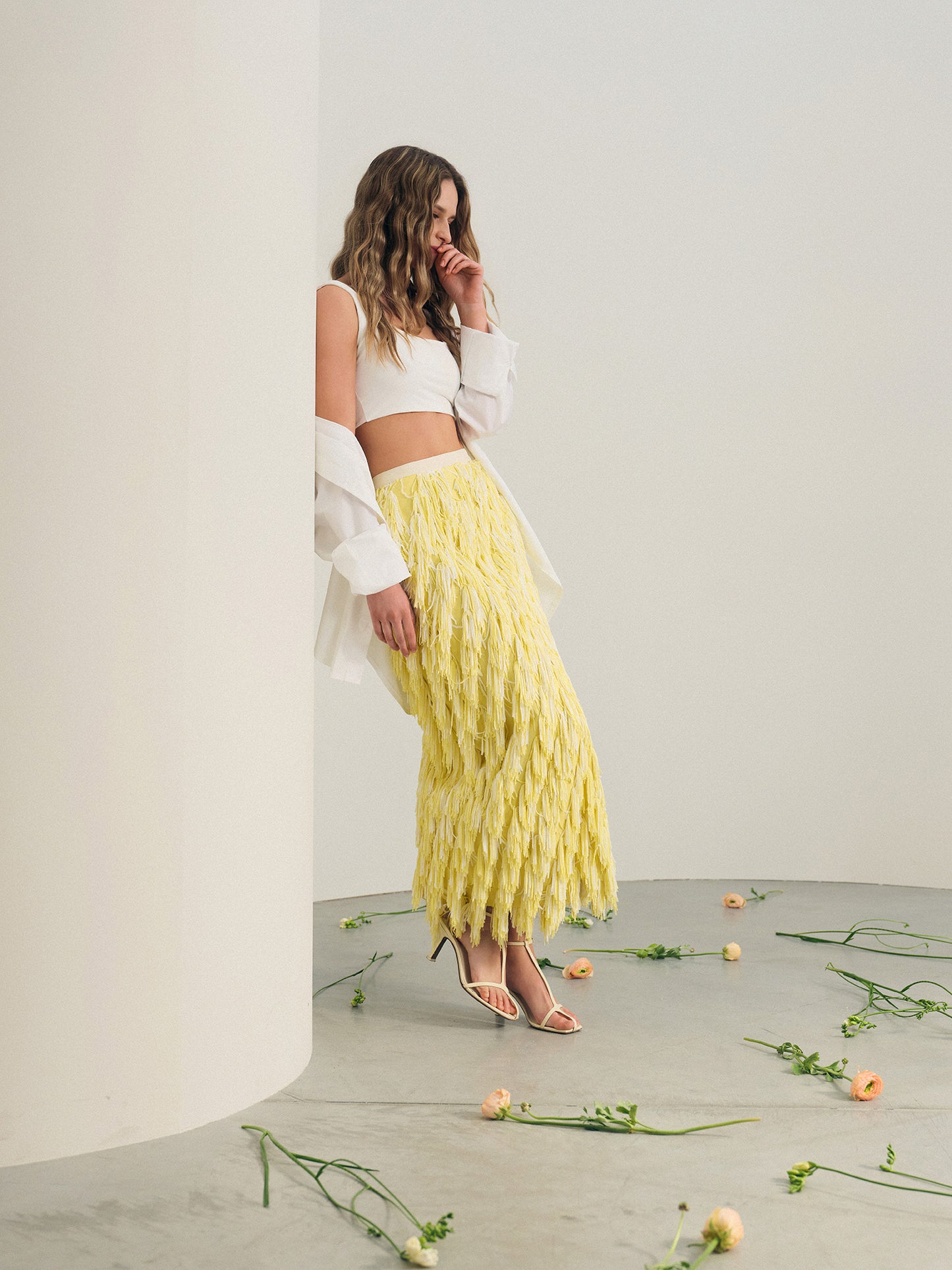3D statement maxi skirt in lime color